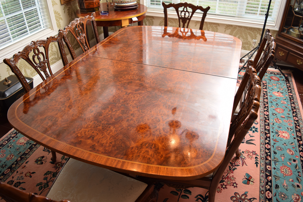 Vintage Chippendale Style Dining Table with Eight Side Chairs