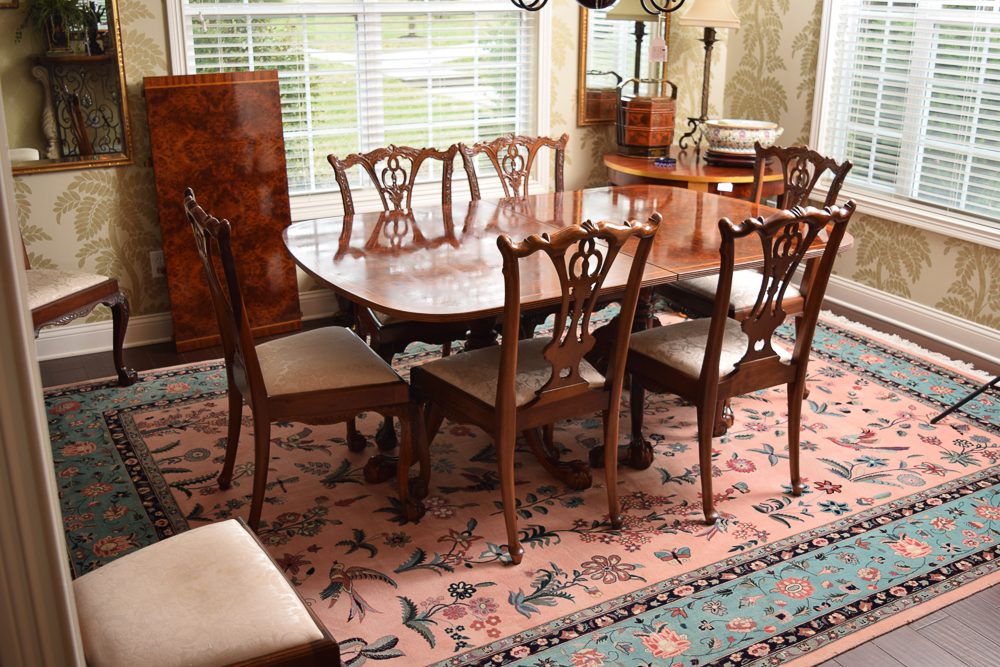 Vintage Chippendale Style Dining Table with Eight Side Chairs