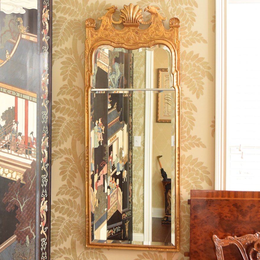 Highly Ornate Gold Leaf Finished Beveled Mirror with Eagle Finials
