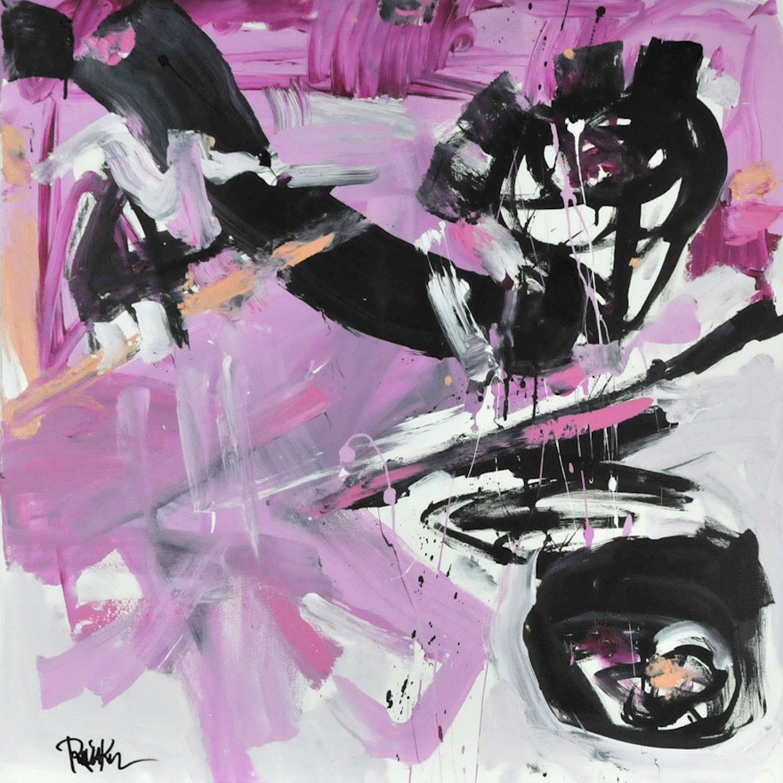 Robbie Kemper Original Acrylic on Canvas "Pink with Black"