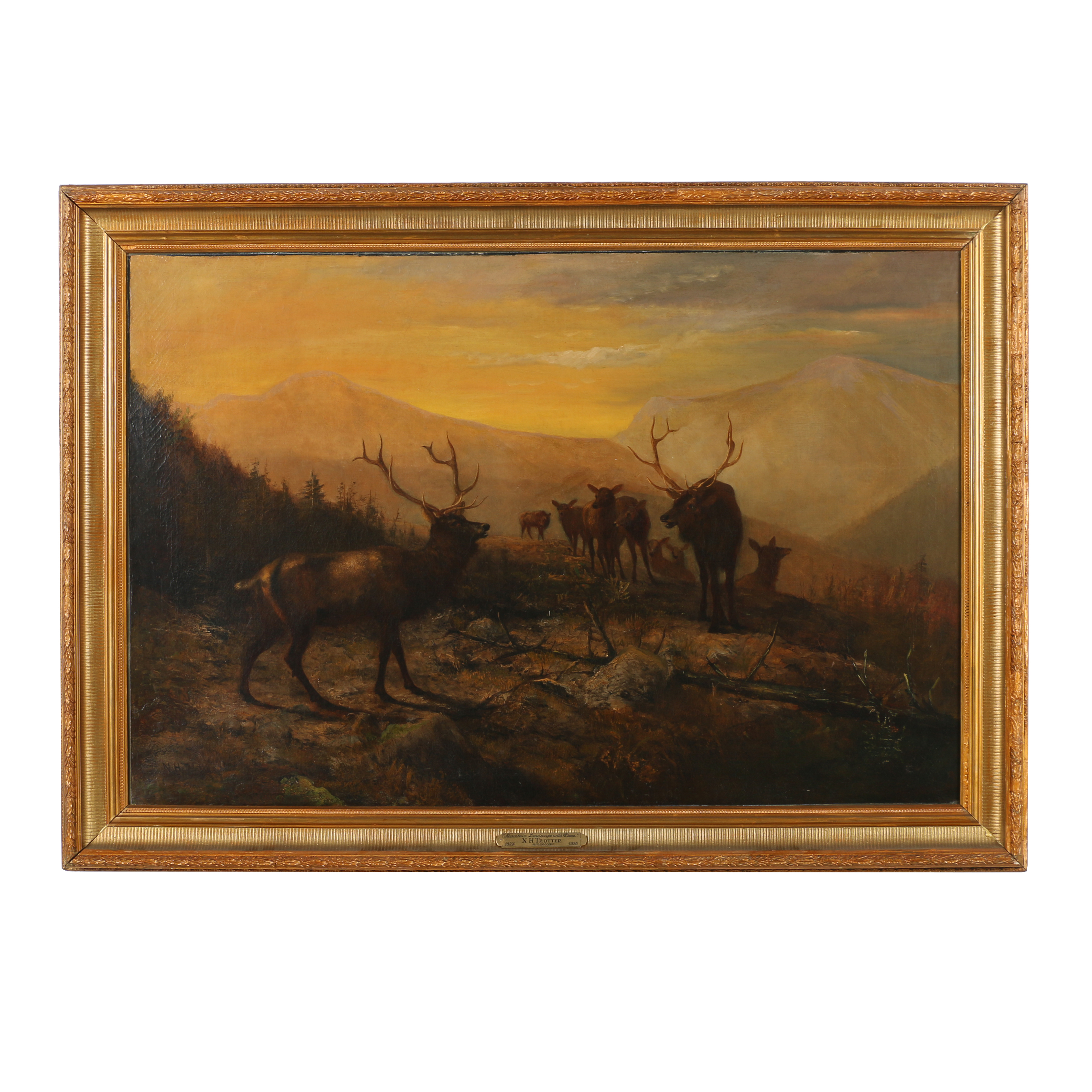Newbold Trotter Oil Painting "Mountain Landscape with Deer"