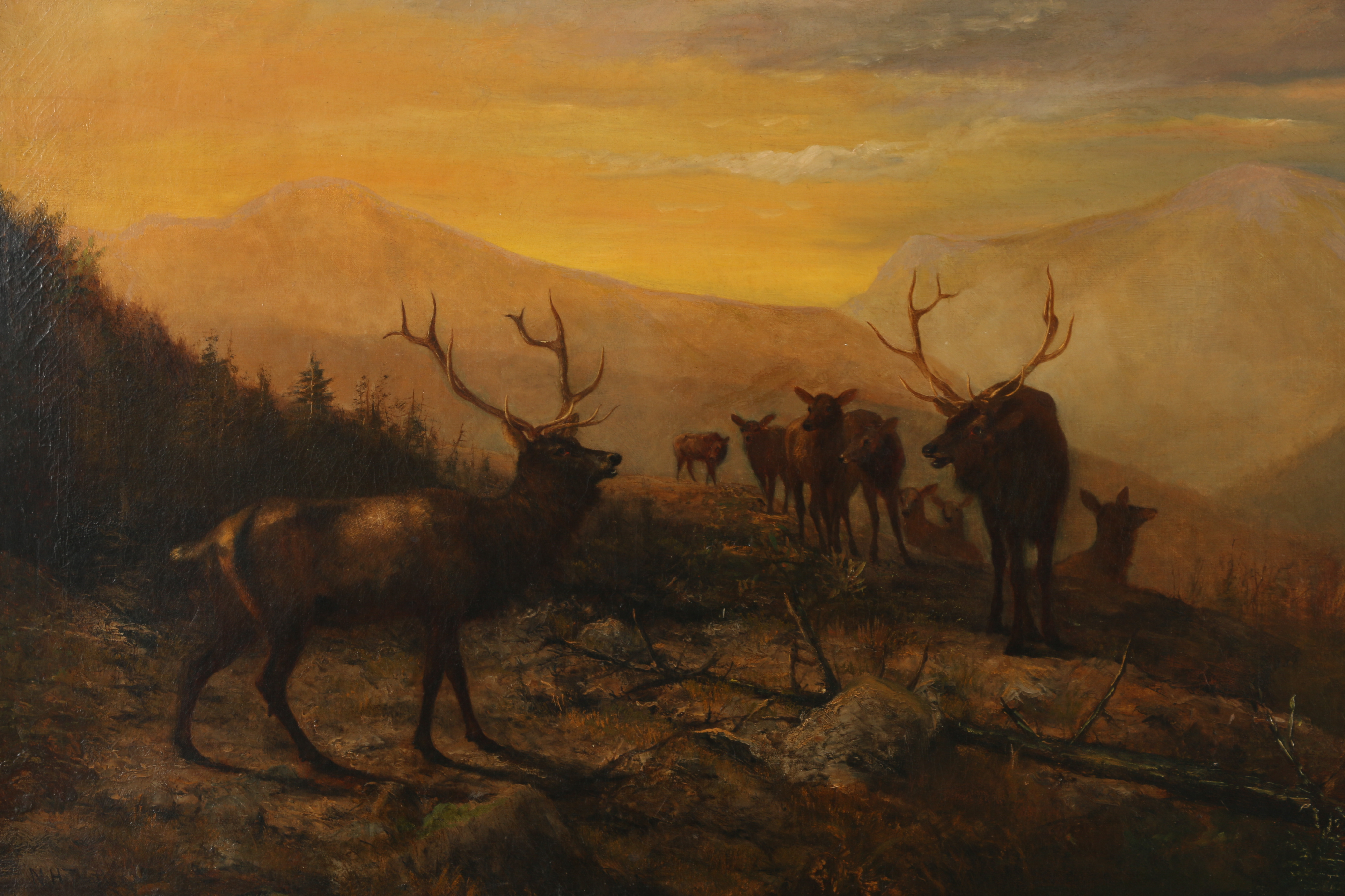 Newbold Trotter Oil Painting "Mountain Landscape with Deer"