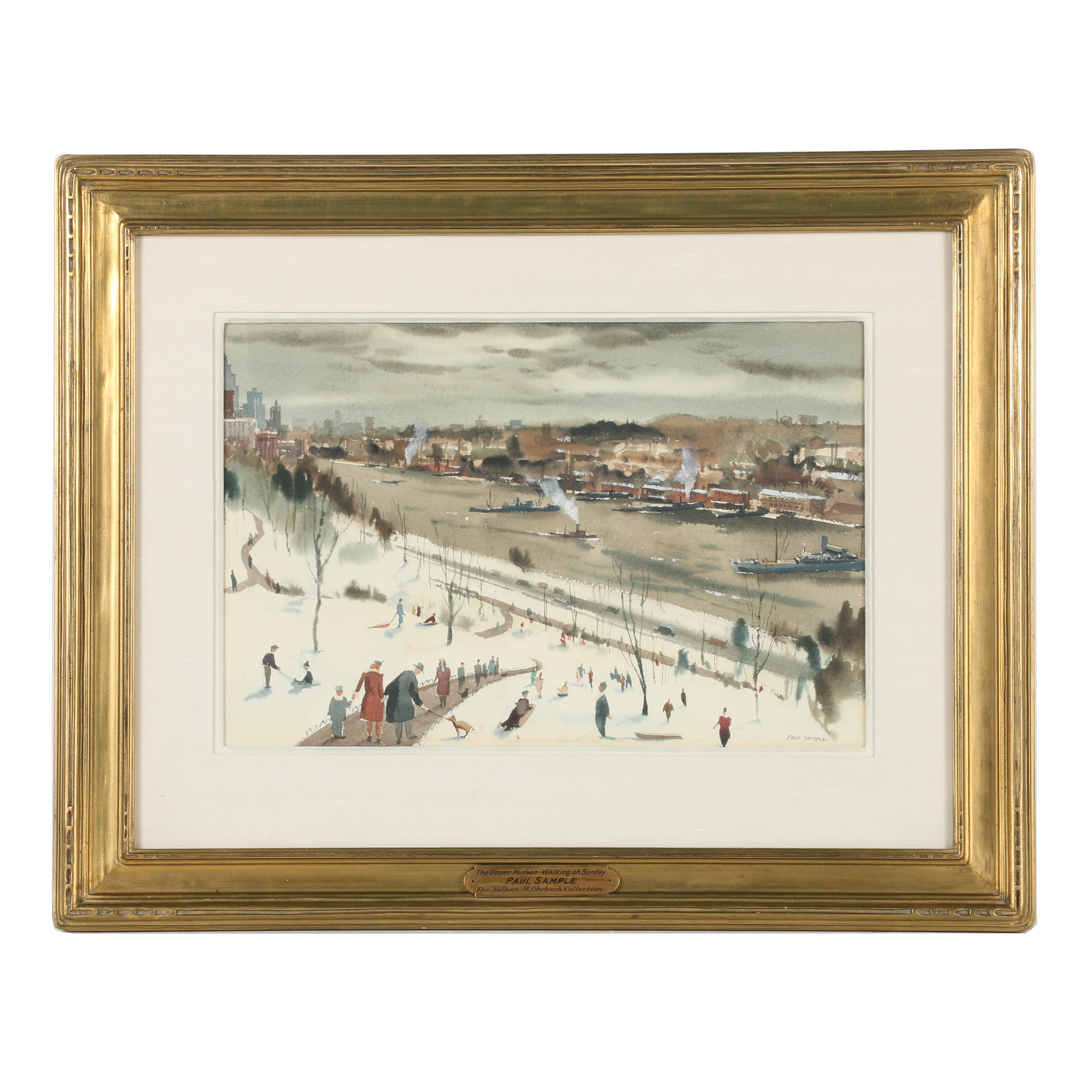 Paul Sample Watercolor Painting "The Upper Hudson - Walking on a Sunday"