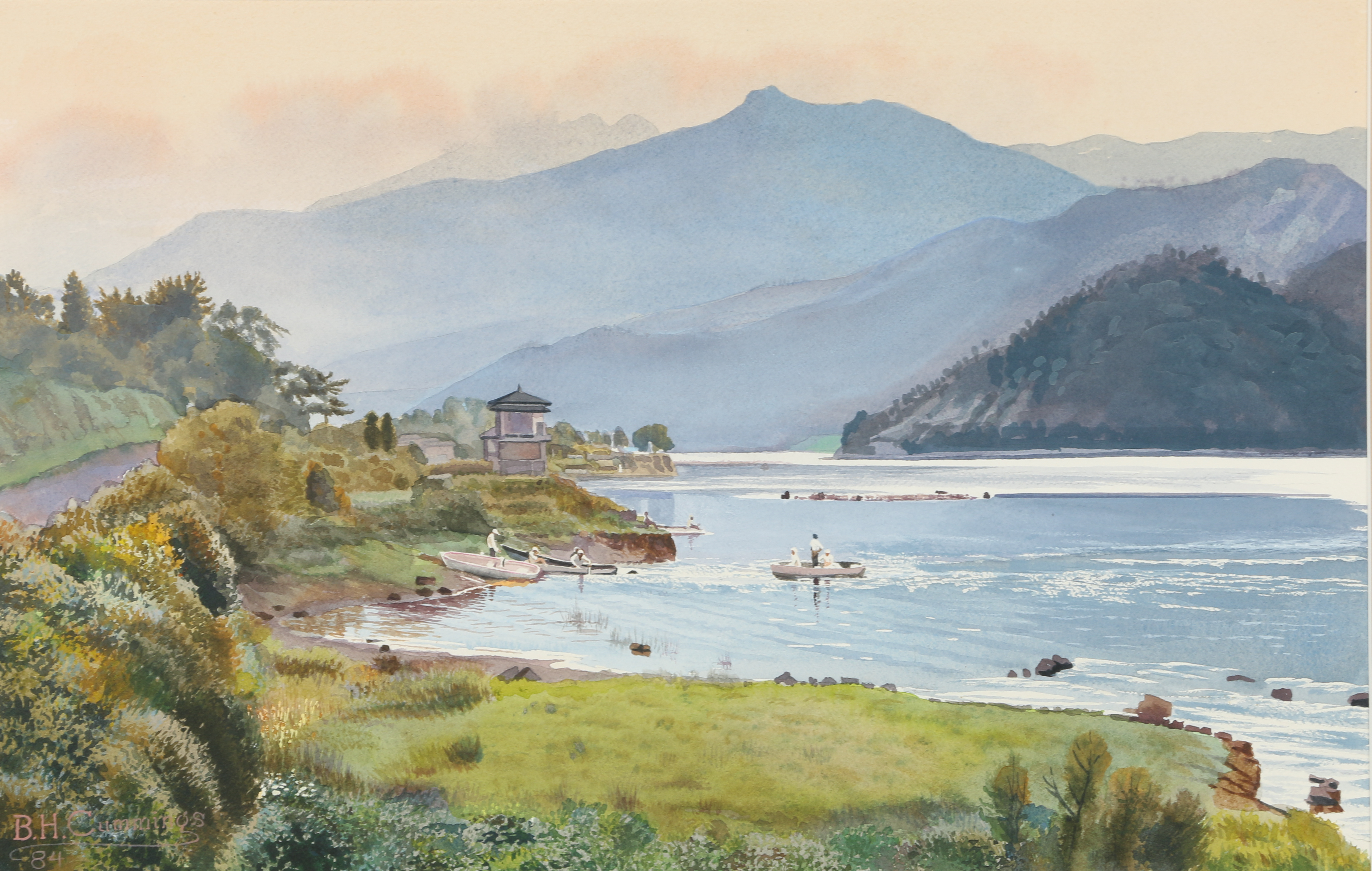 Ben Cummings Watercolor Painting "Lake Kawaguchi (Japan)"
