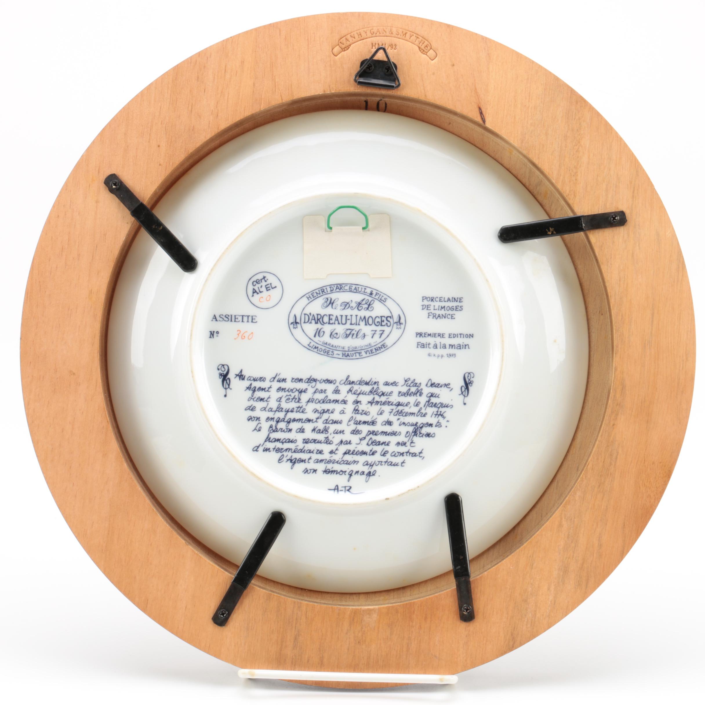 D'Arceau Limoges "Lafayette Legacy" Porcelain Plates in Vanhygan & Smythe Frames