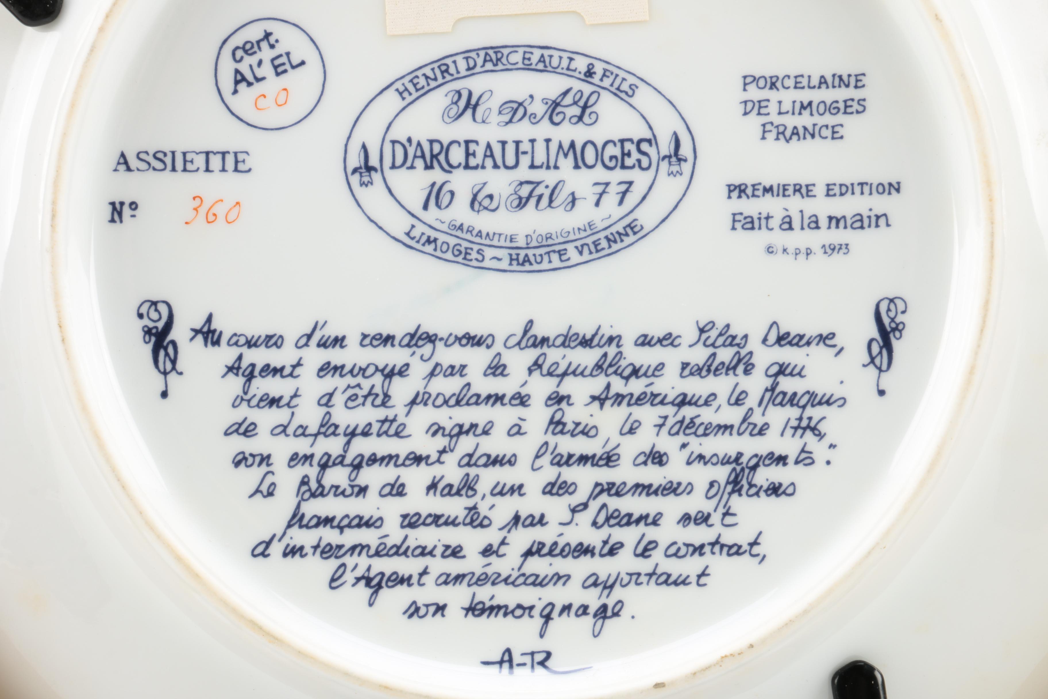 D'Arceau Limoges "Lafayette Legacy" Porcelain Plates in Vanhygan & Smythe Frames