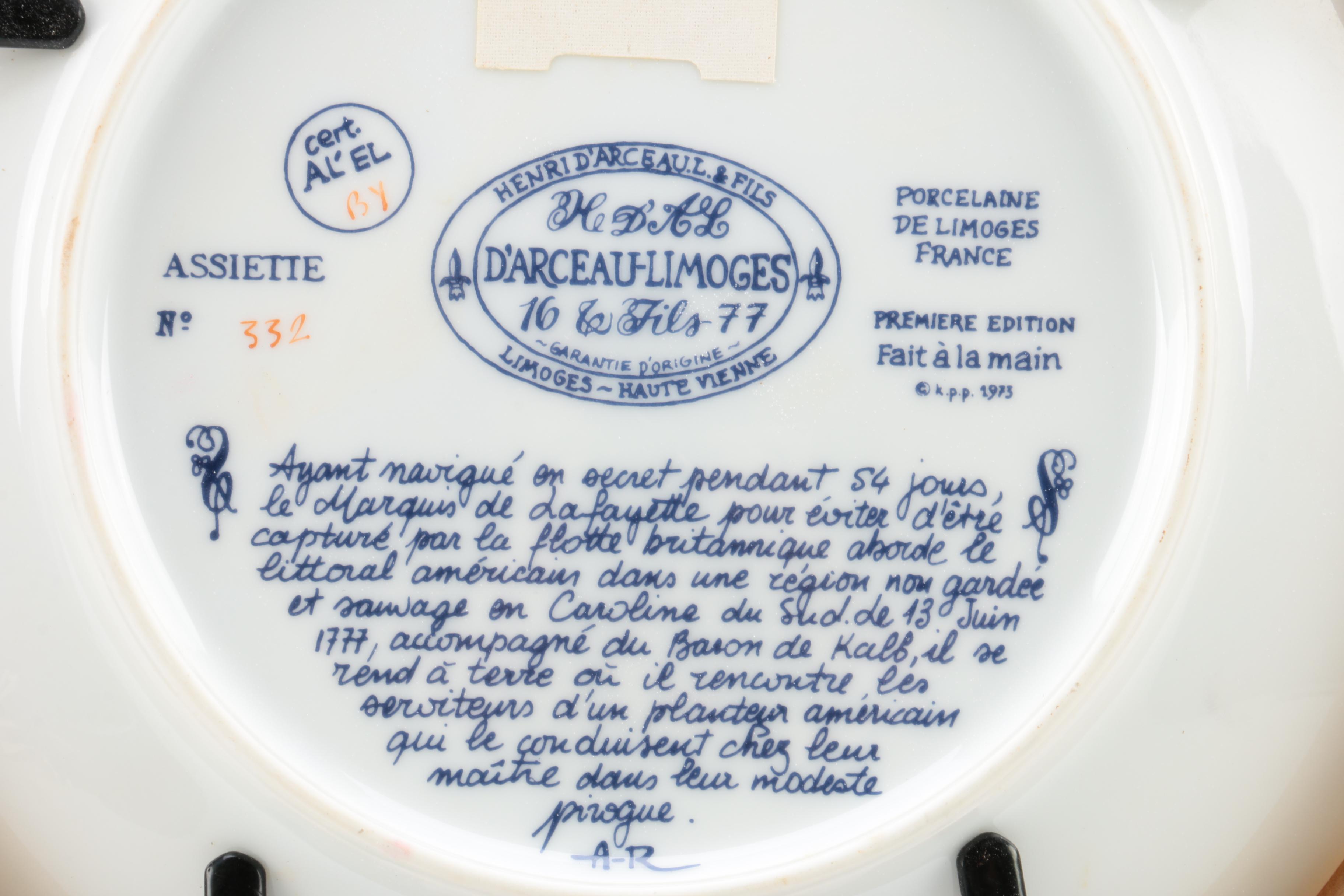 D'Arceau Limoges "Lafayette Legacy" Porcelain Plates in Vanhygan & Smythe Frames