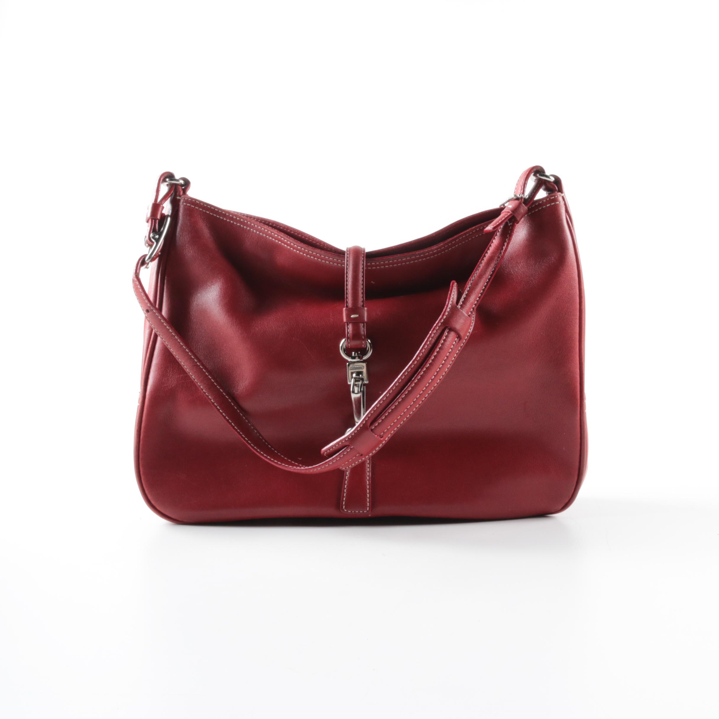 Coach Hampton Clip Lock Red Leather Shoulder Bag