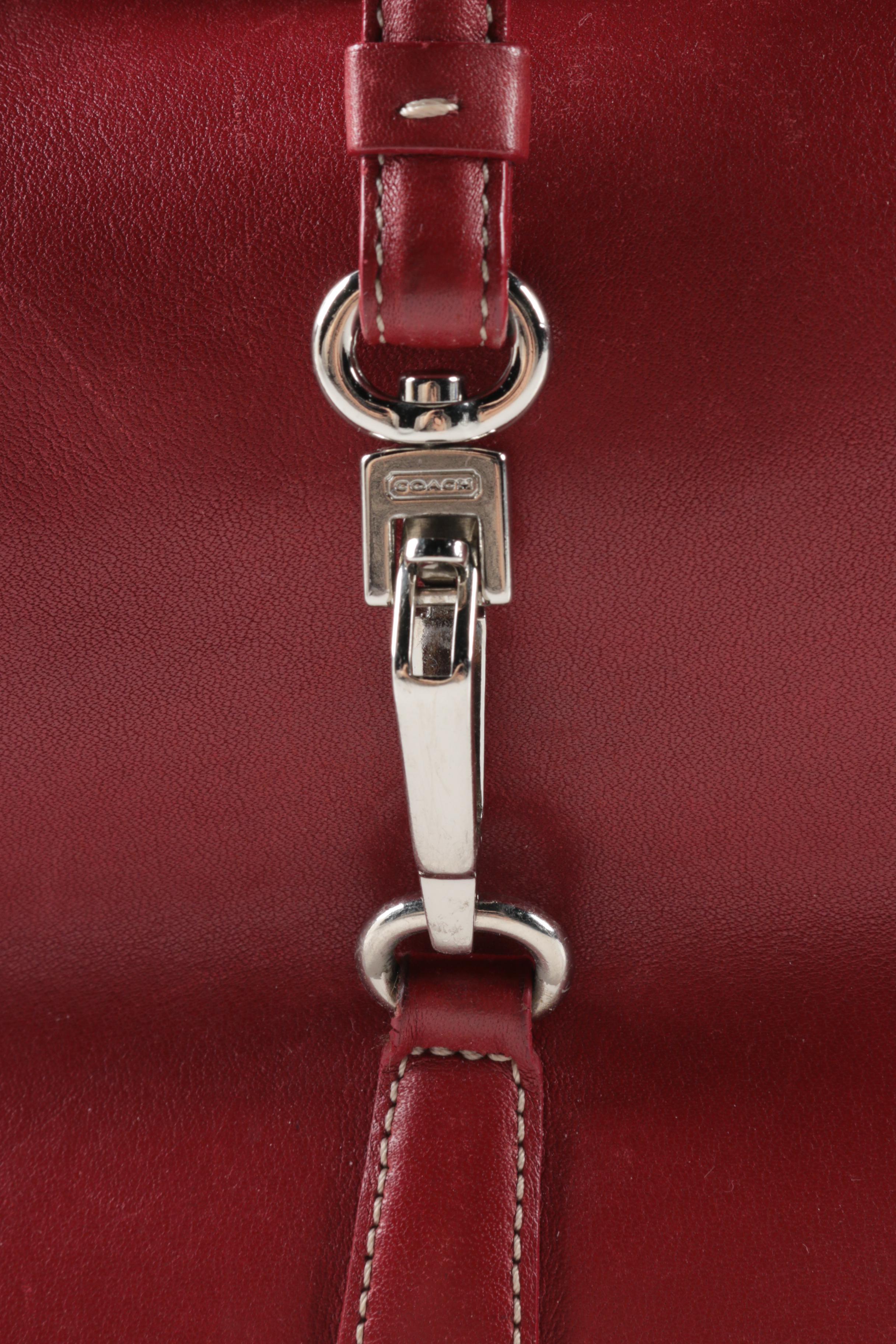 Coach Hampton Clip Lock Red Leather Shoulder Bag
