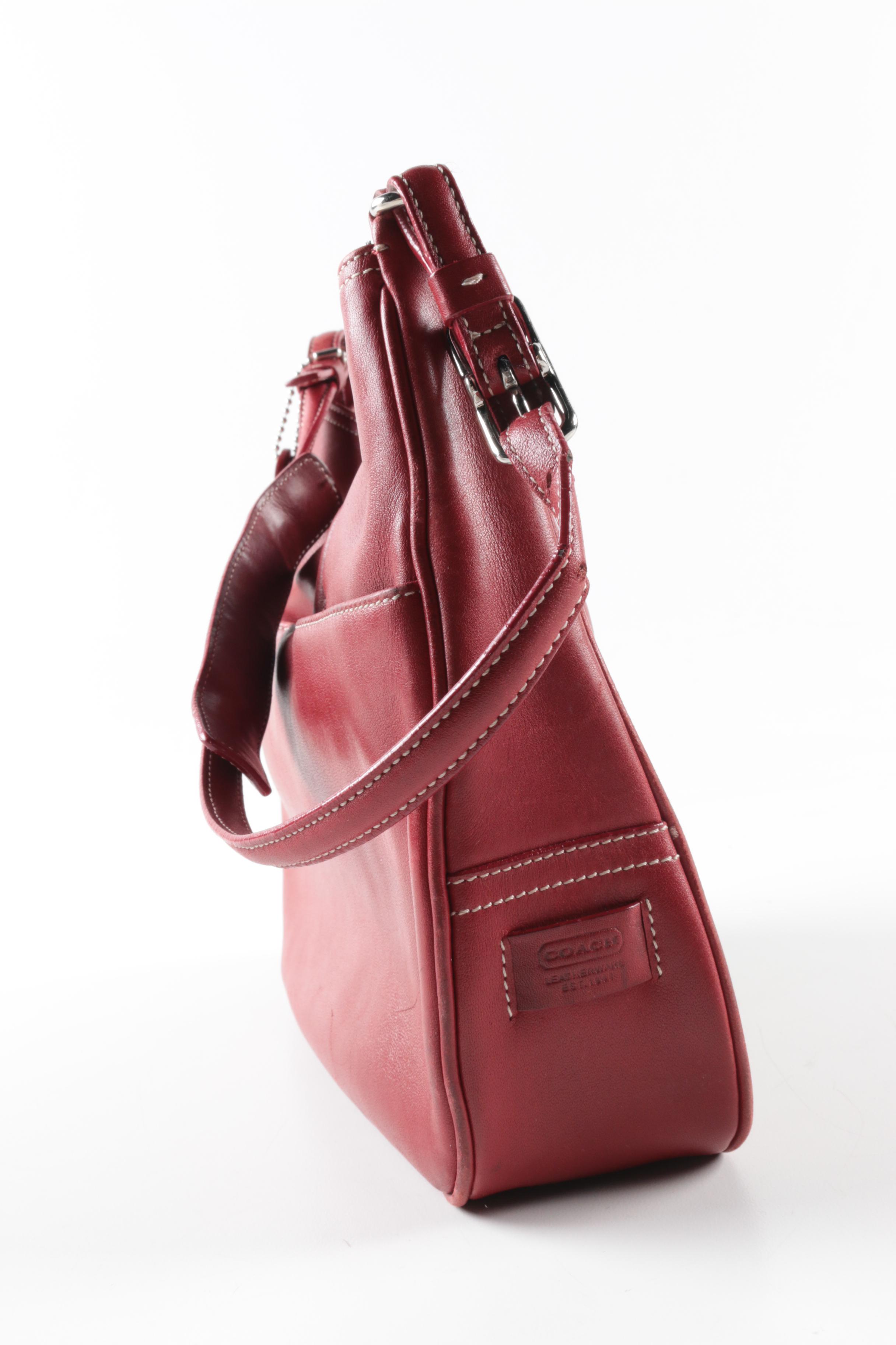 Coach Hampton Clip Lock Red Leather Shoulder Bag