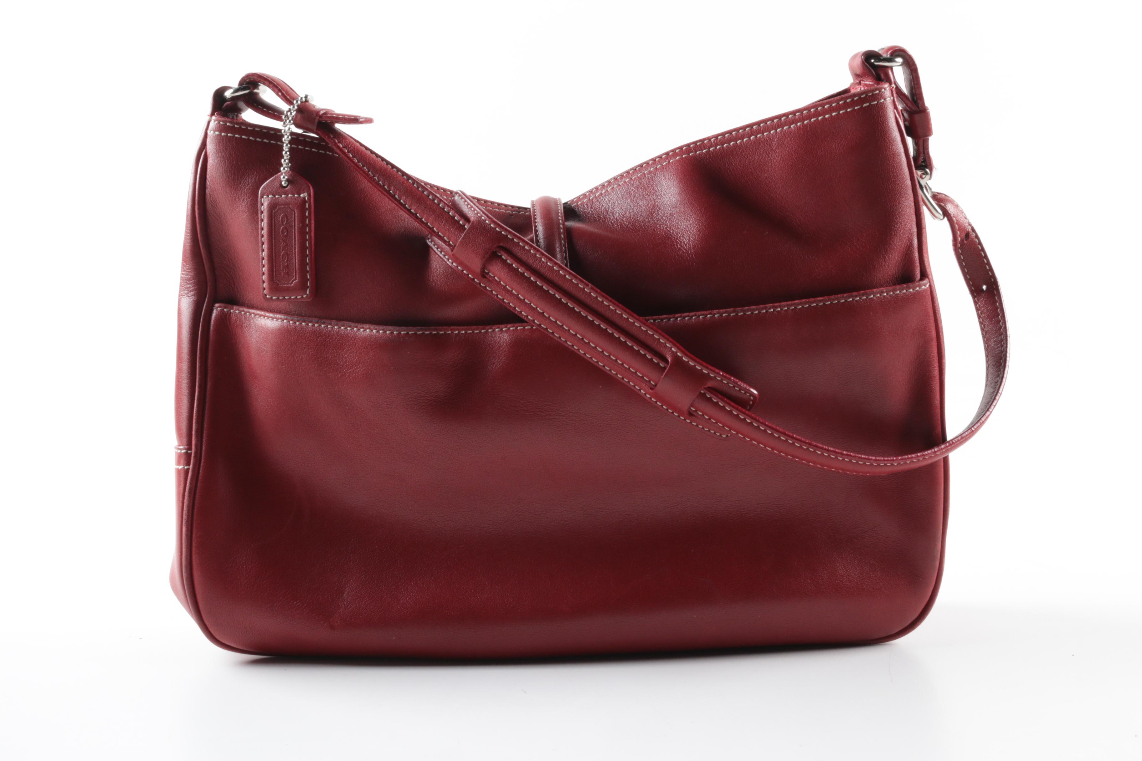 Coach Hampton Clip Lock Red Leather Shoulder Bag