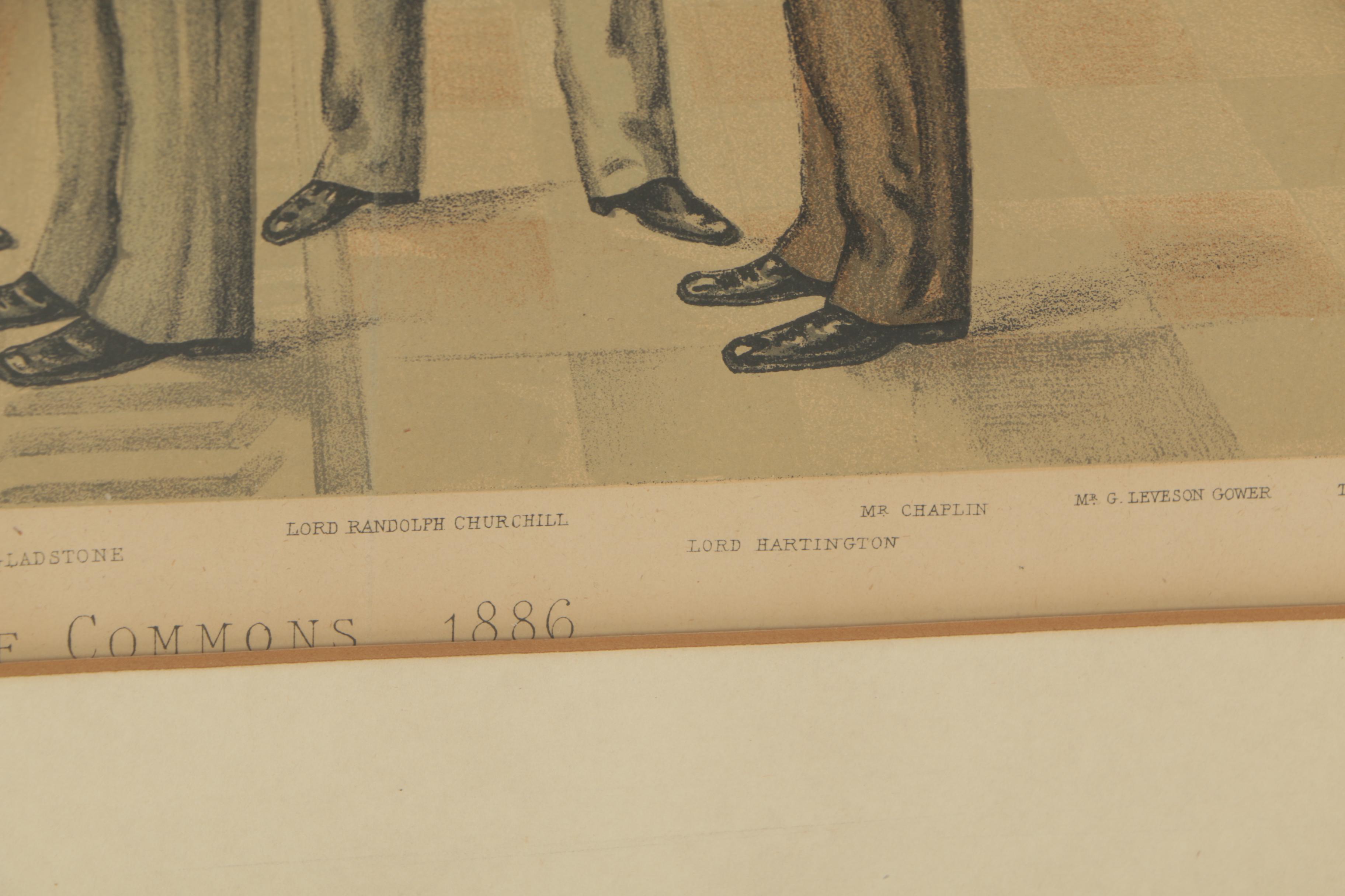 Color Lithograph After Liborio Prosperi "The Lobby of the House of Commons 1886"