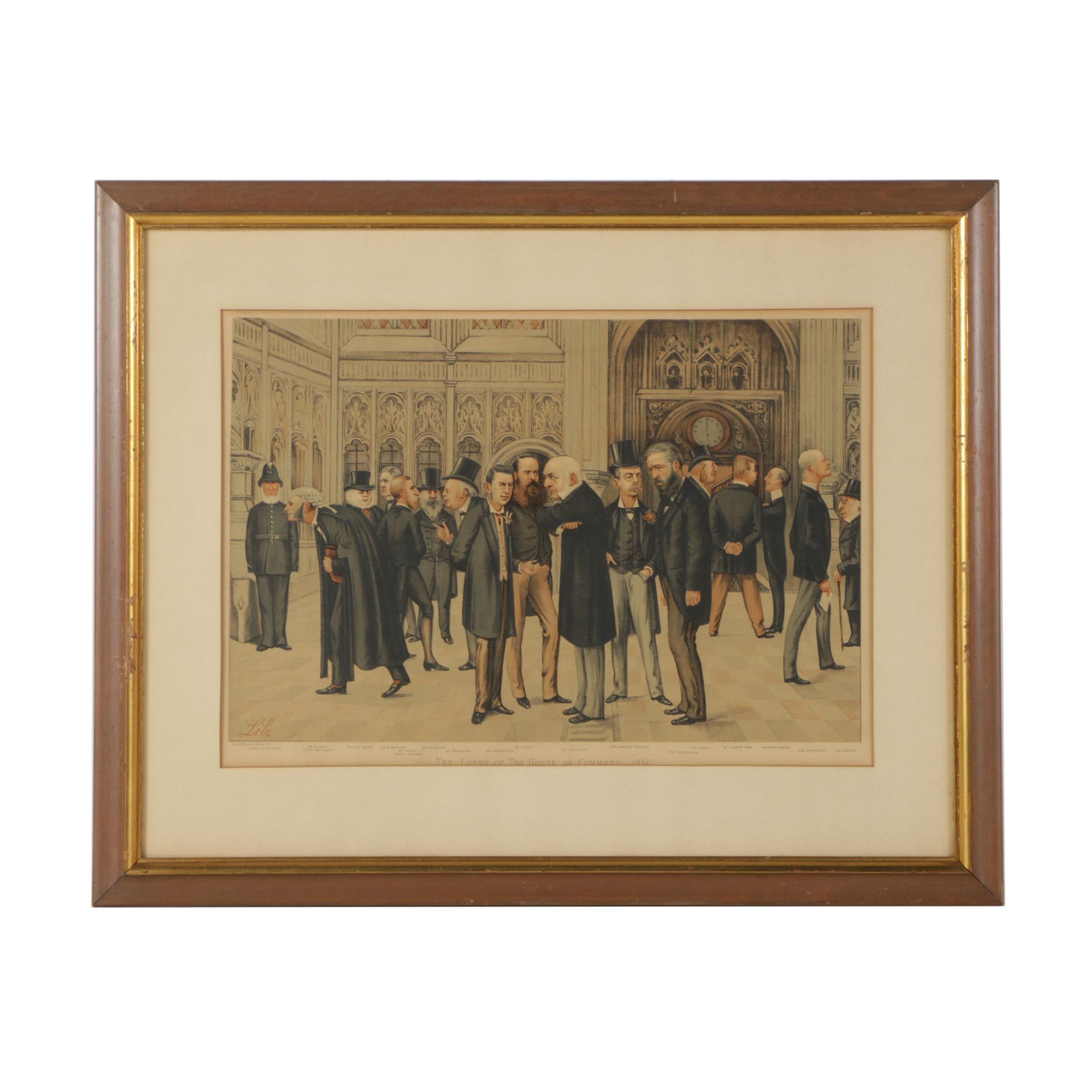 Color Lithograph After Liborio Prosperi "The Lobby of the House of Commons 1886"