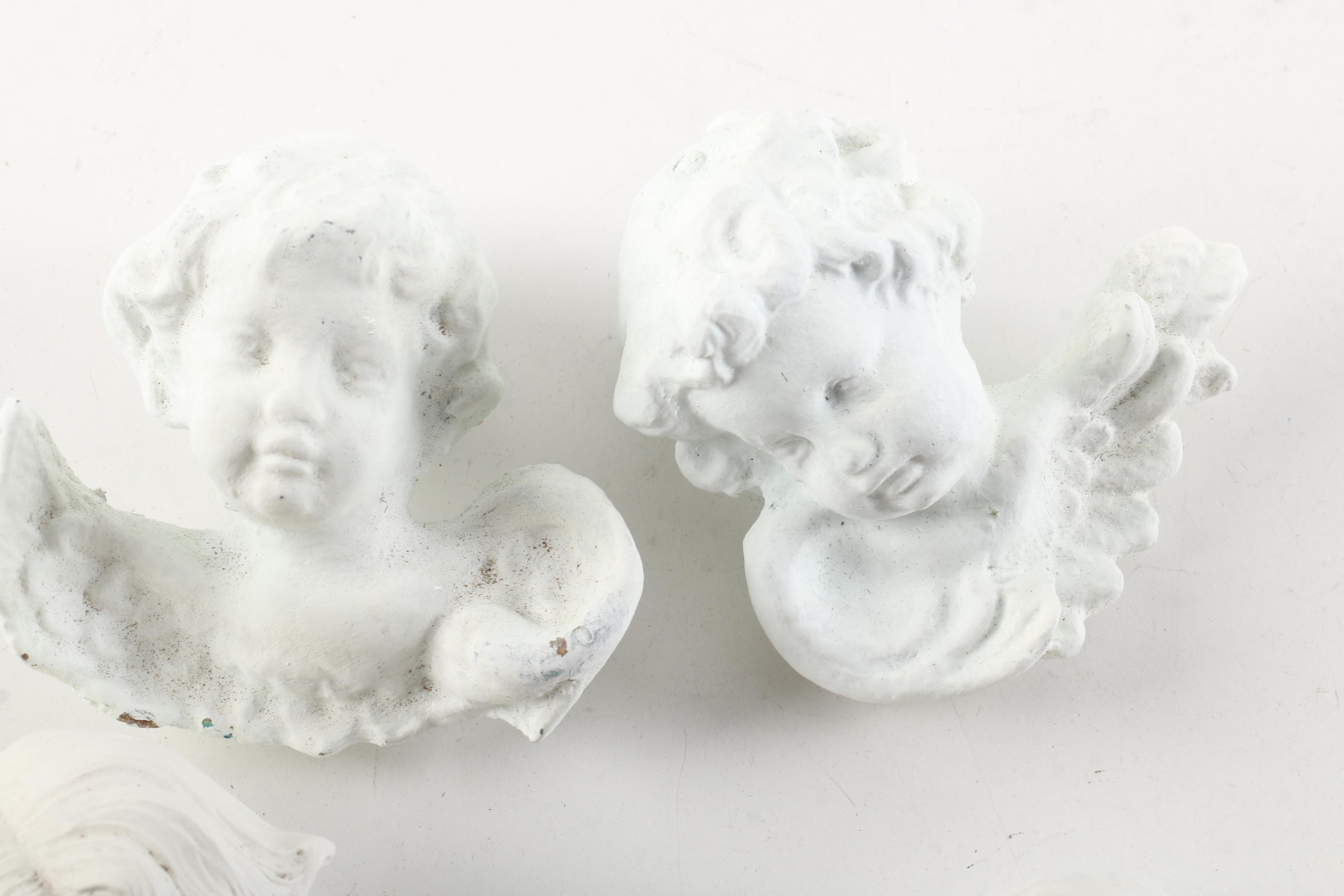 Vintage Plaster Wall Hanging Angel Busts