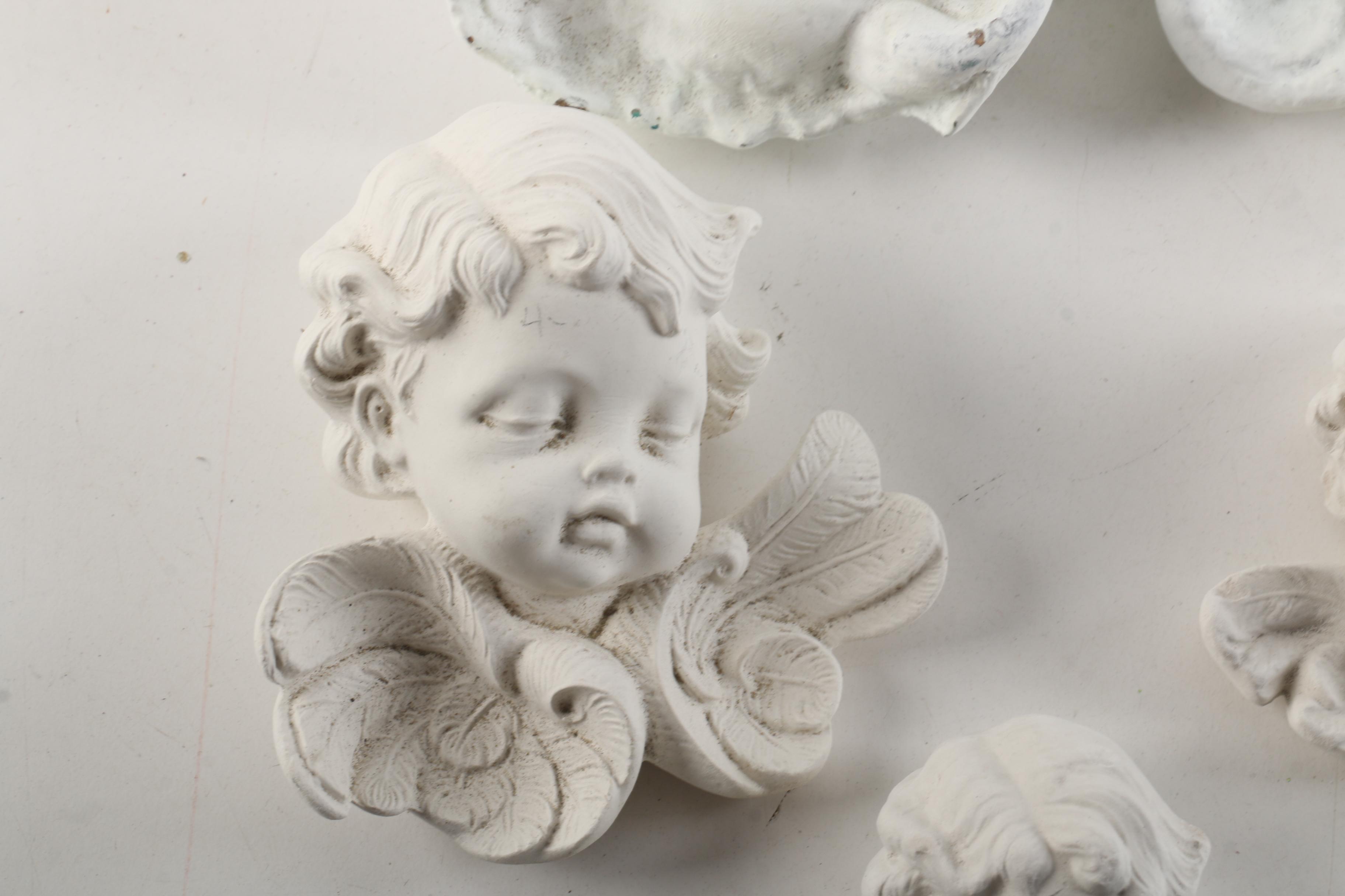 Vintage Plaster Wall Hanging Angel Busts
