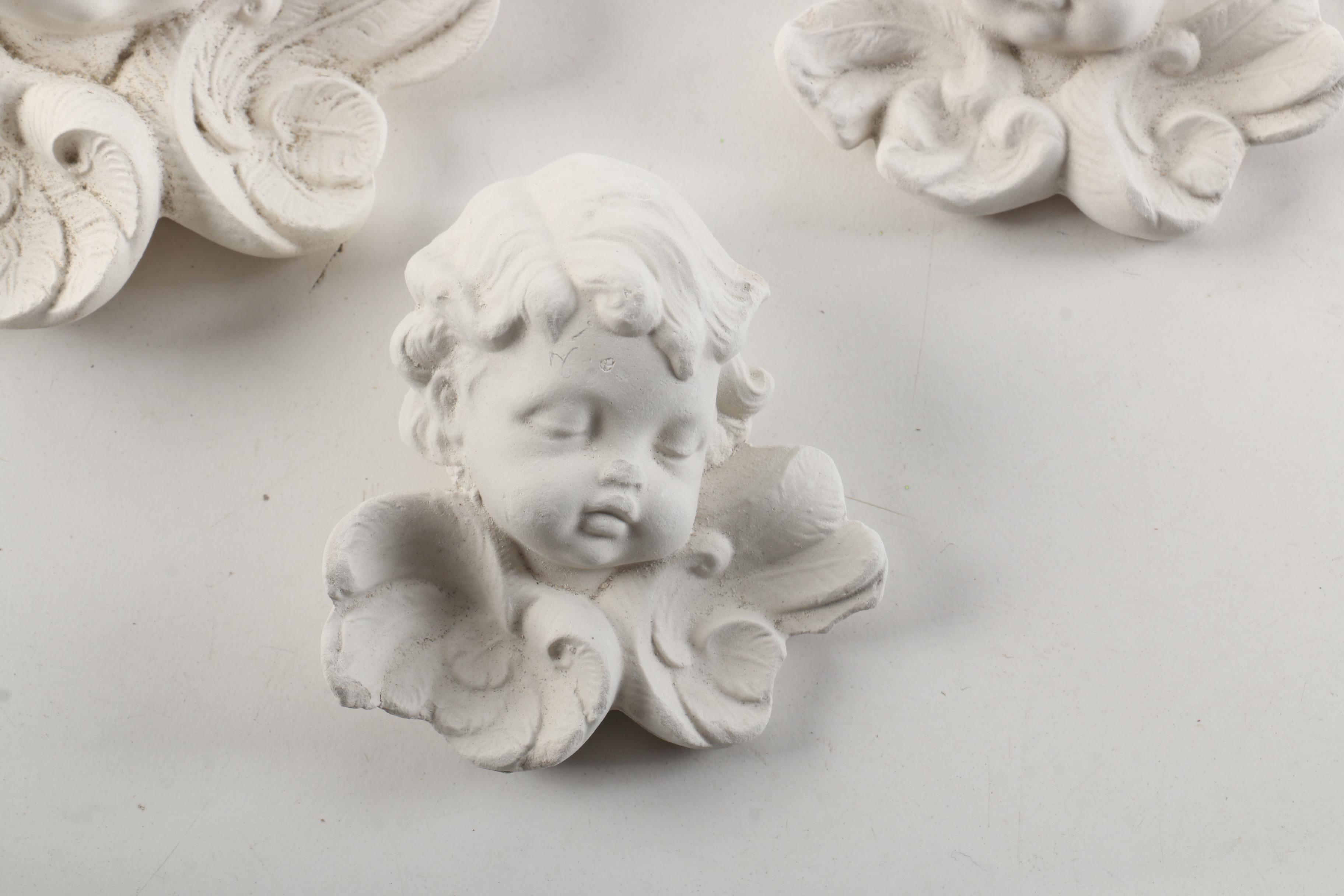 Vintage Plaster Wall Hanging Angel Busts