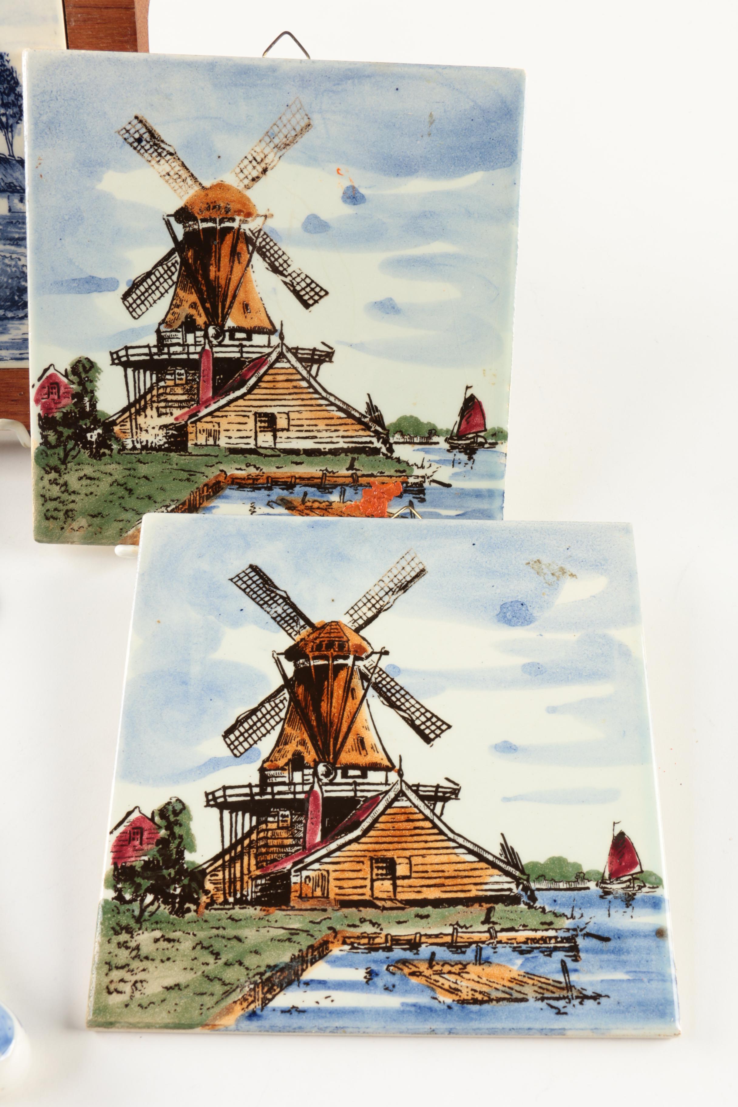 Delft Style Cheese Serving Pieces