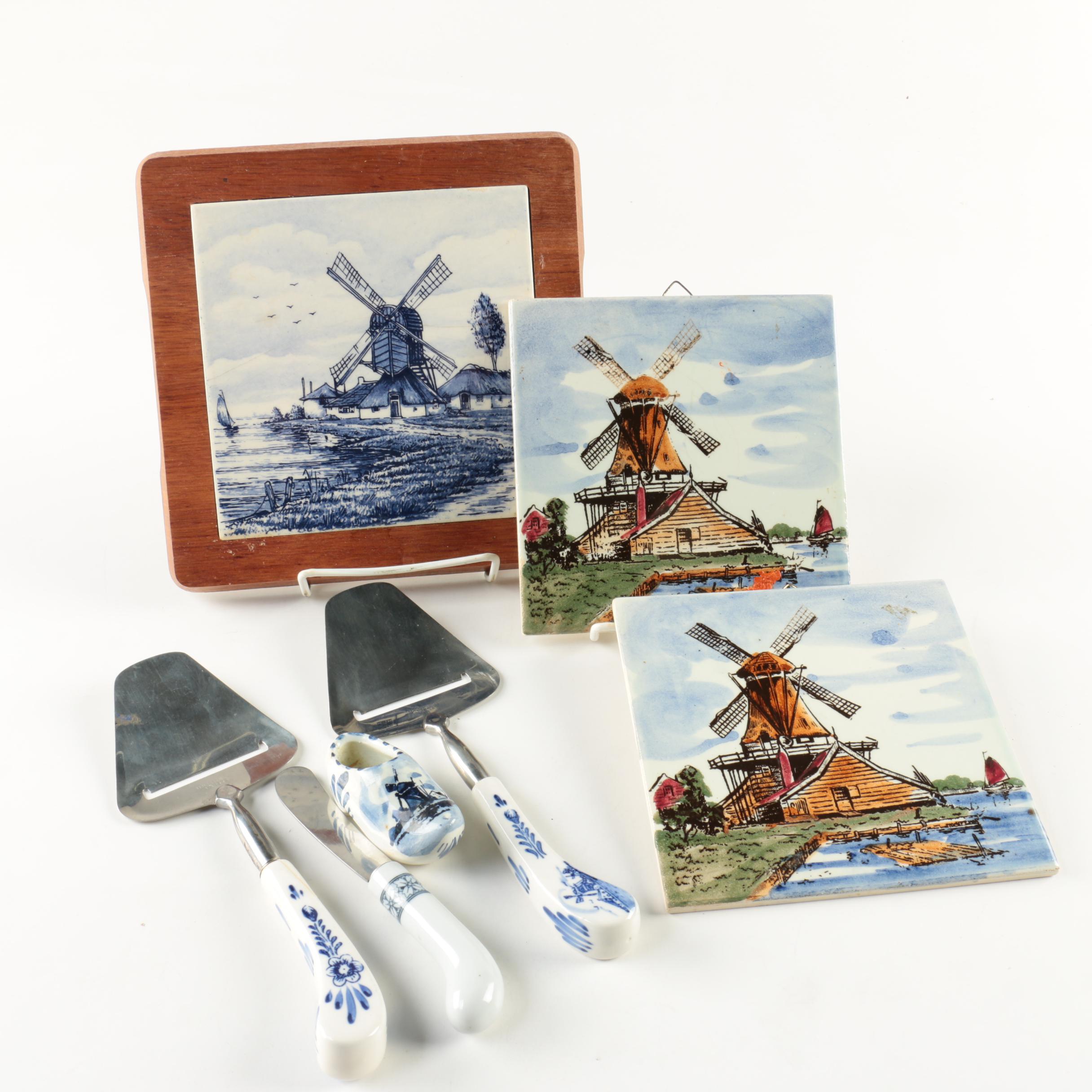 Delft Style Cheese Serving Pieces