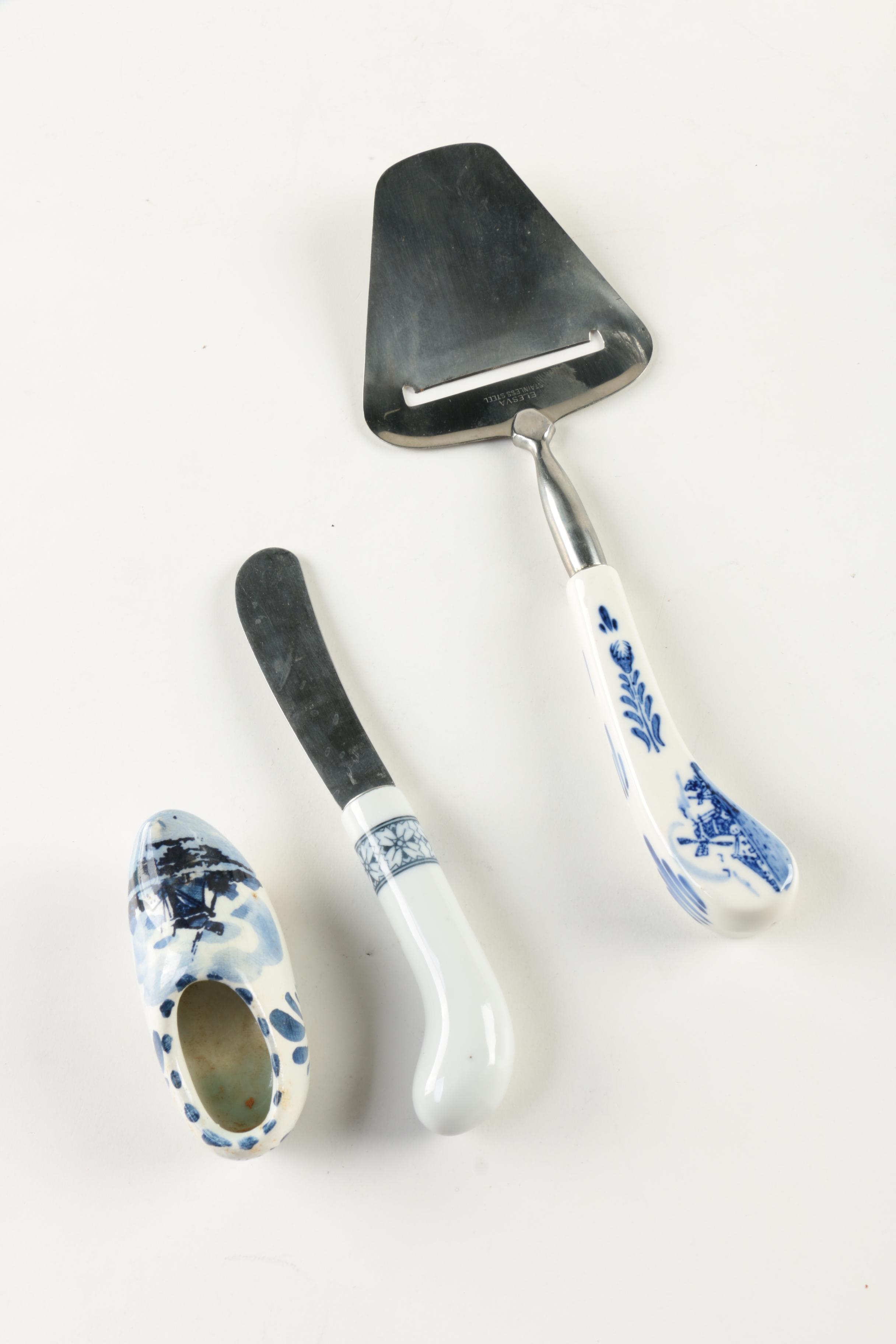 Delft Style Cheese Serving Pieces