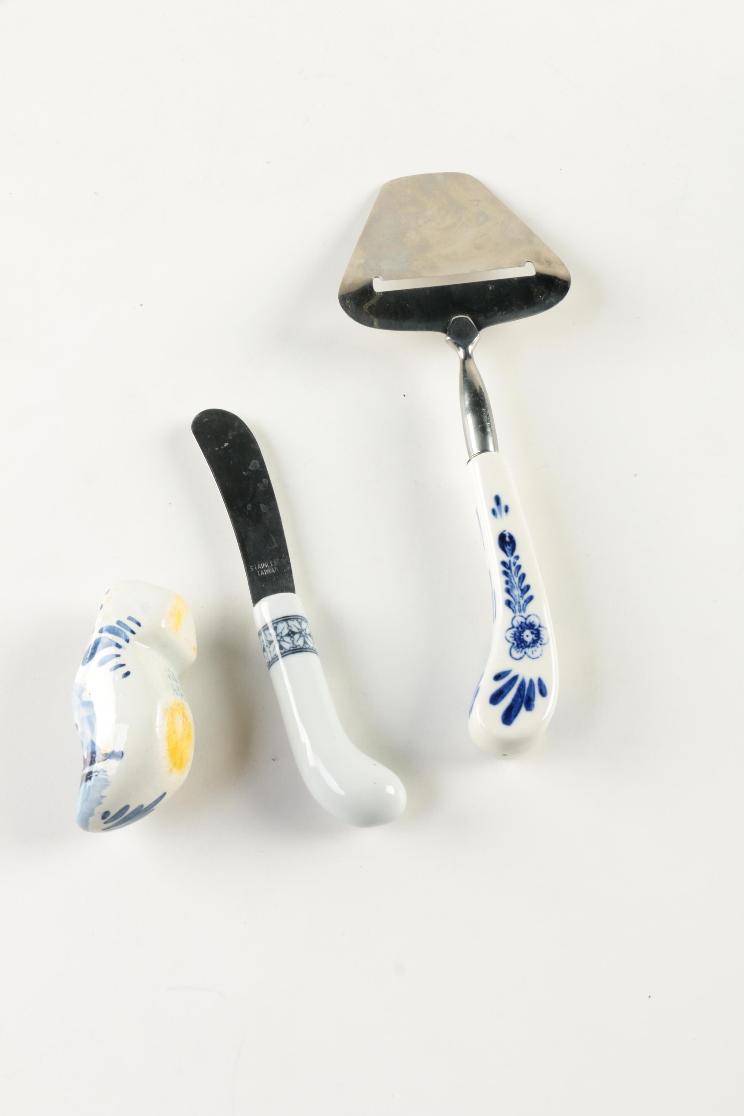 Delft Style Cheese Serving Pieces