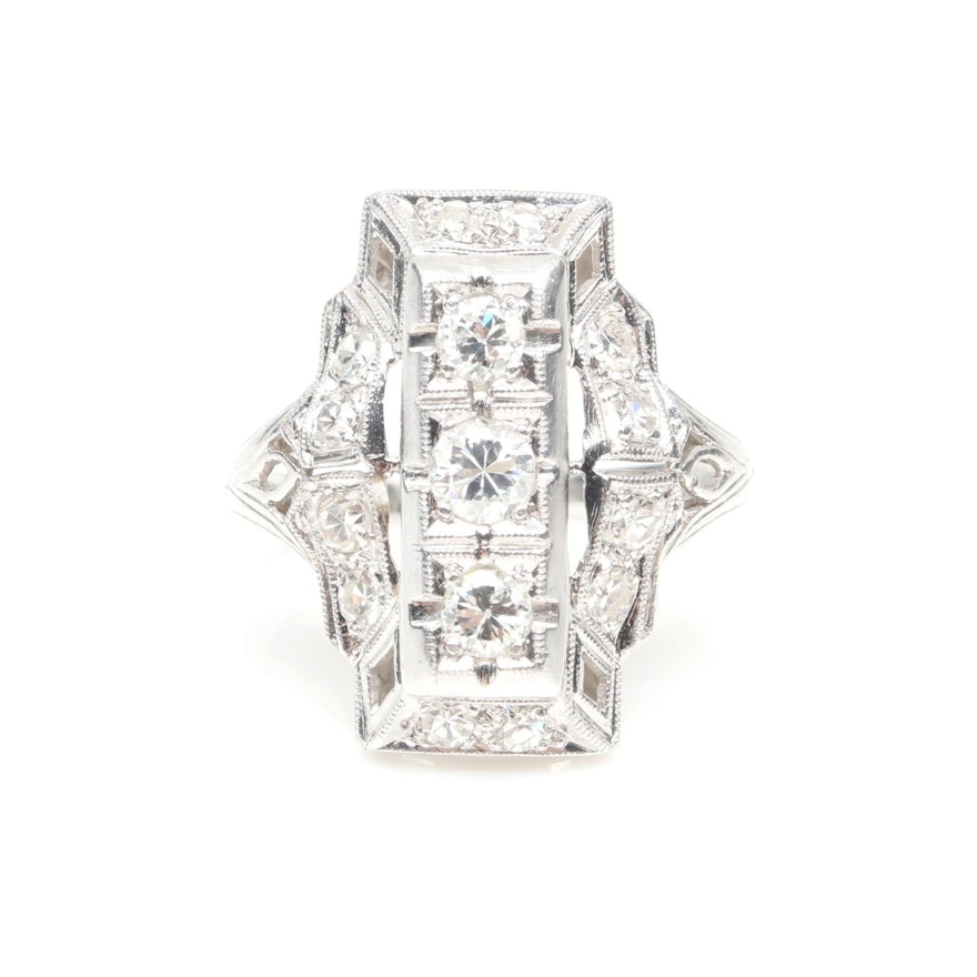 Transitional Art Deco Platinum and Diamond Dinner Ring