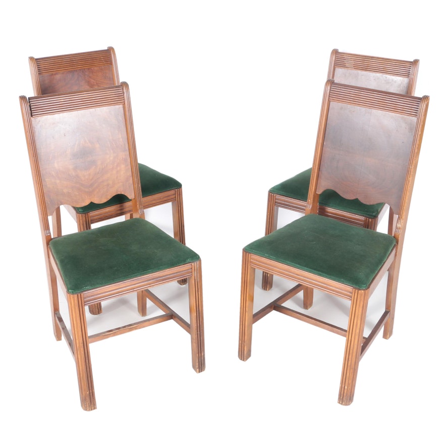 Four Deco Style Walnut Dining Chairs