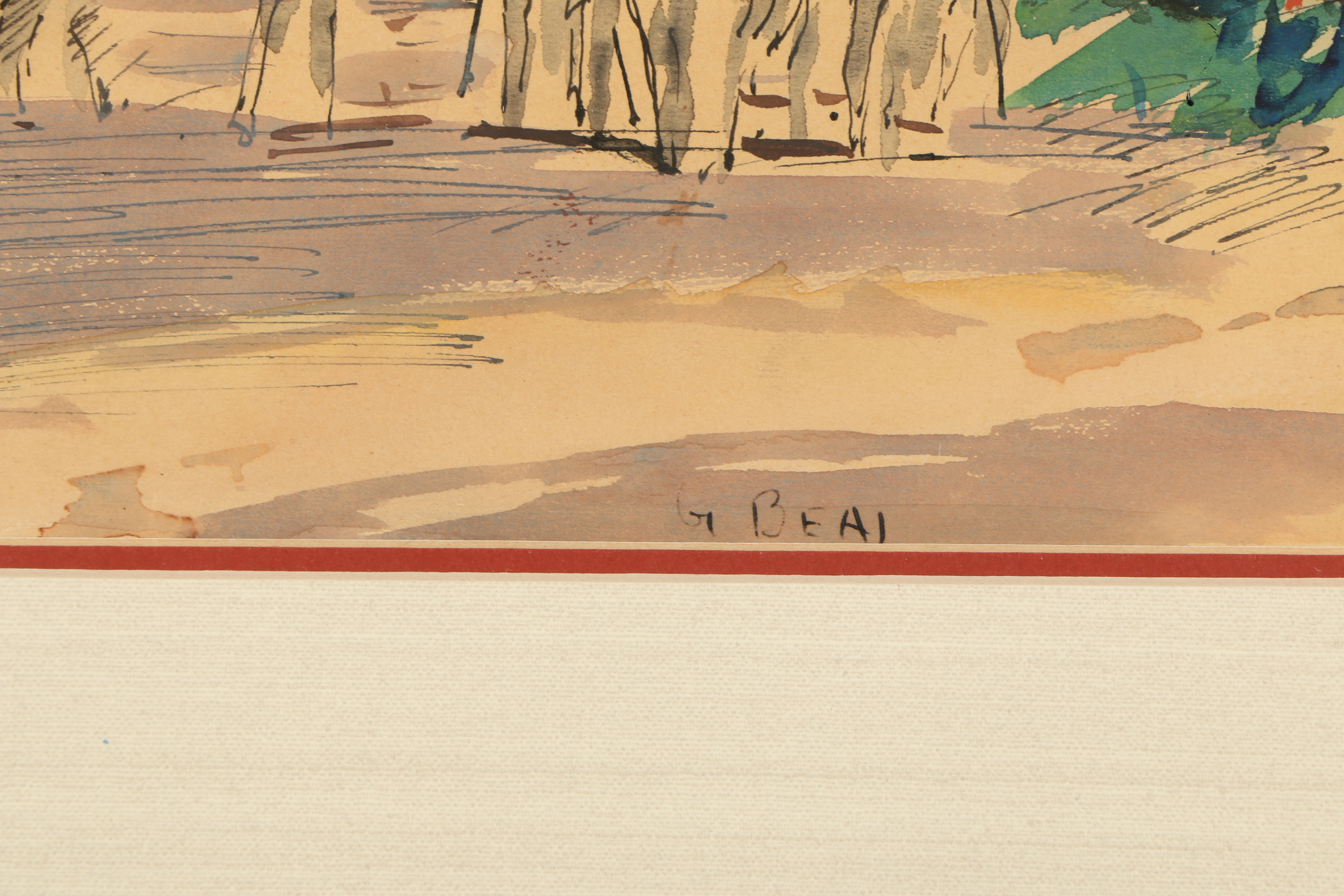 Gifford Beal Ink and Watercolor Painting "Outside the Circus"