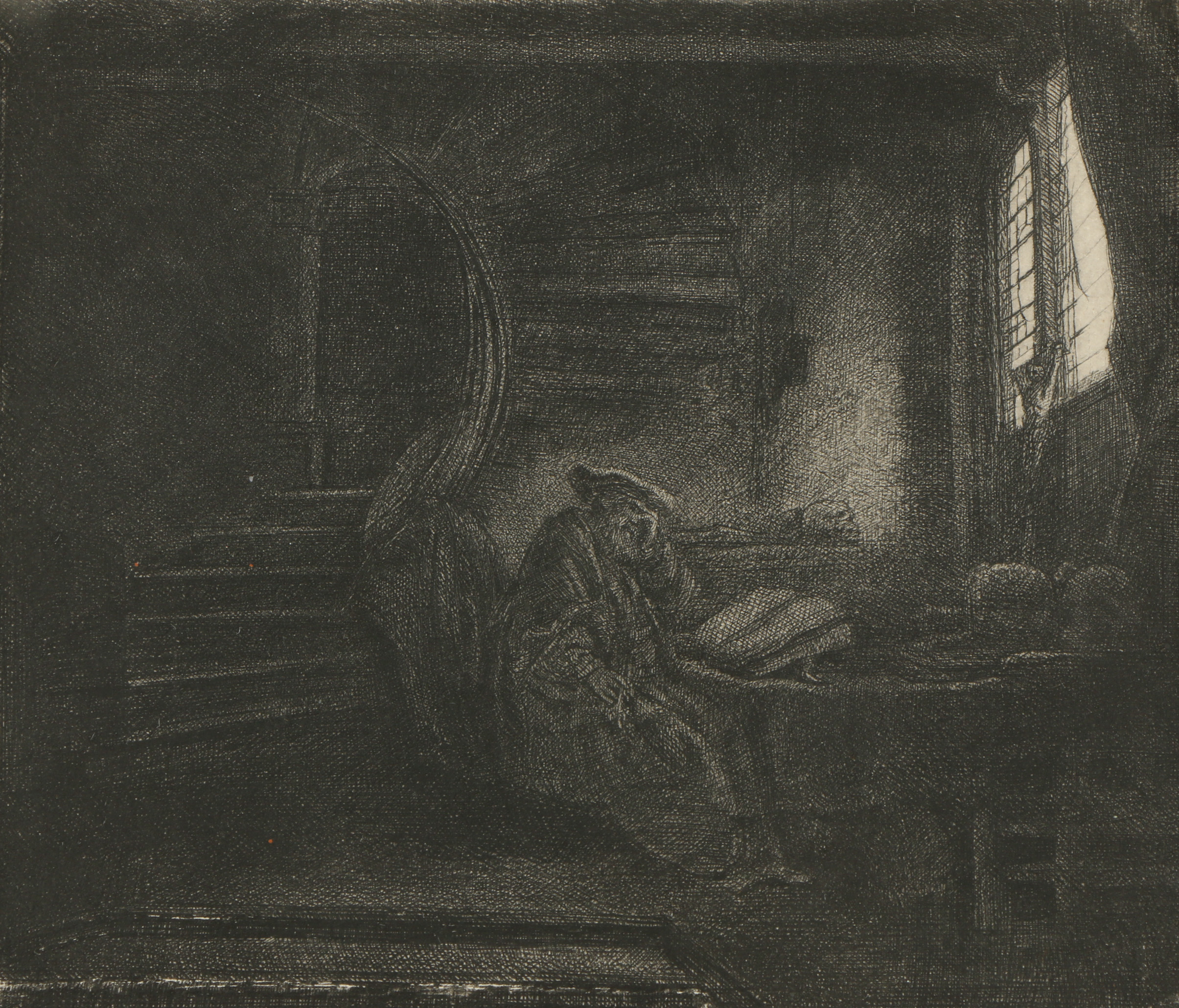 Rembrandt van Rijn Restrike Etching and Drypoint "St. Jerome in a Dark Chamber"