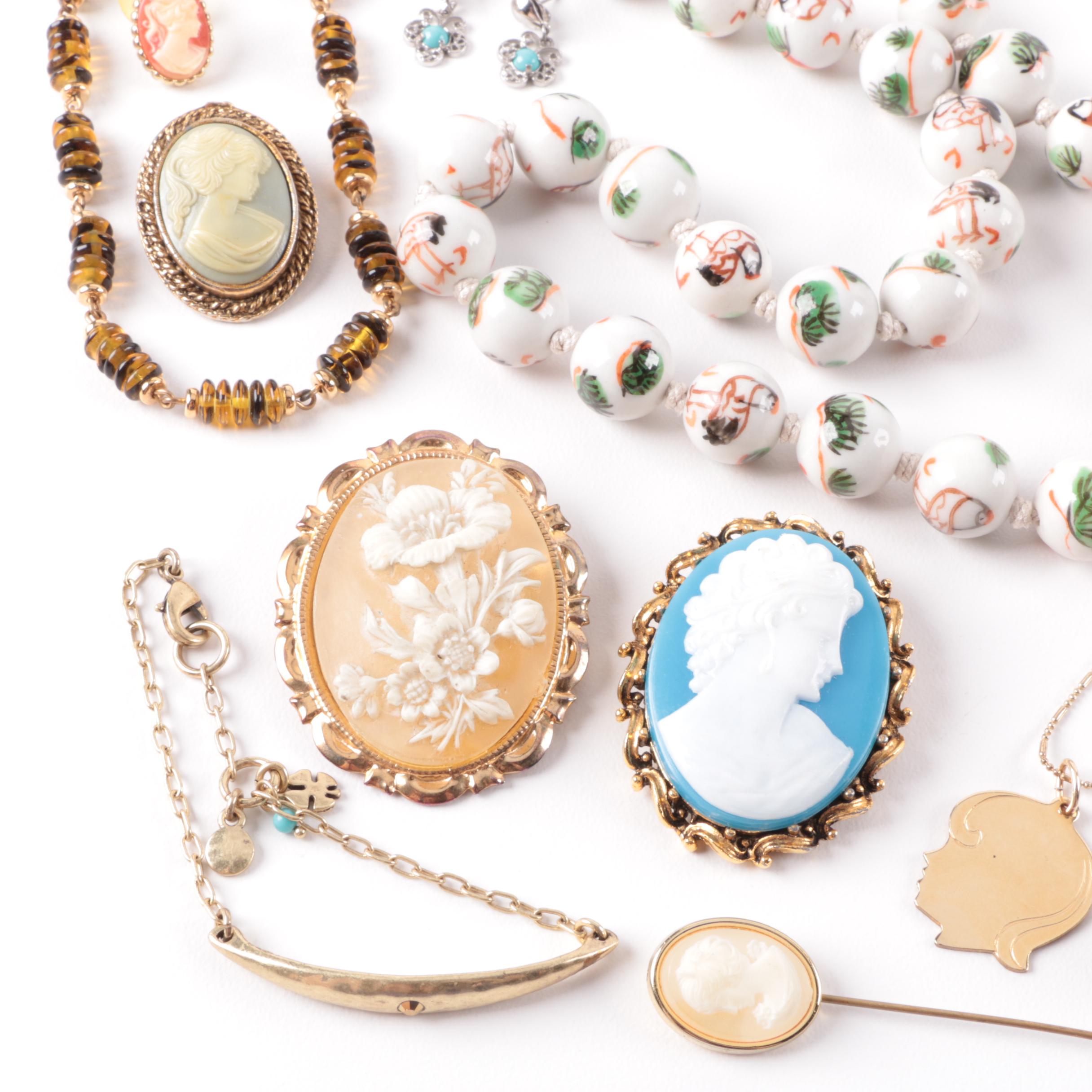 Costume Jewelry Selection Including Cloissonné Enamel and Forstner Charm