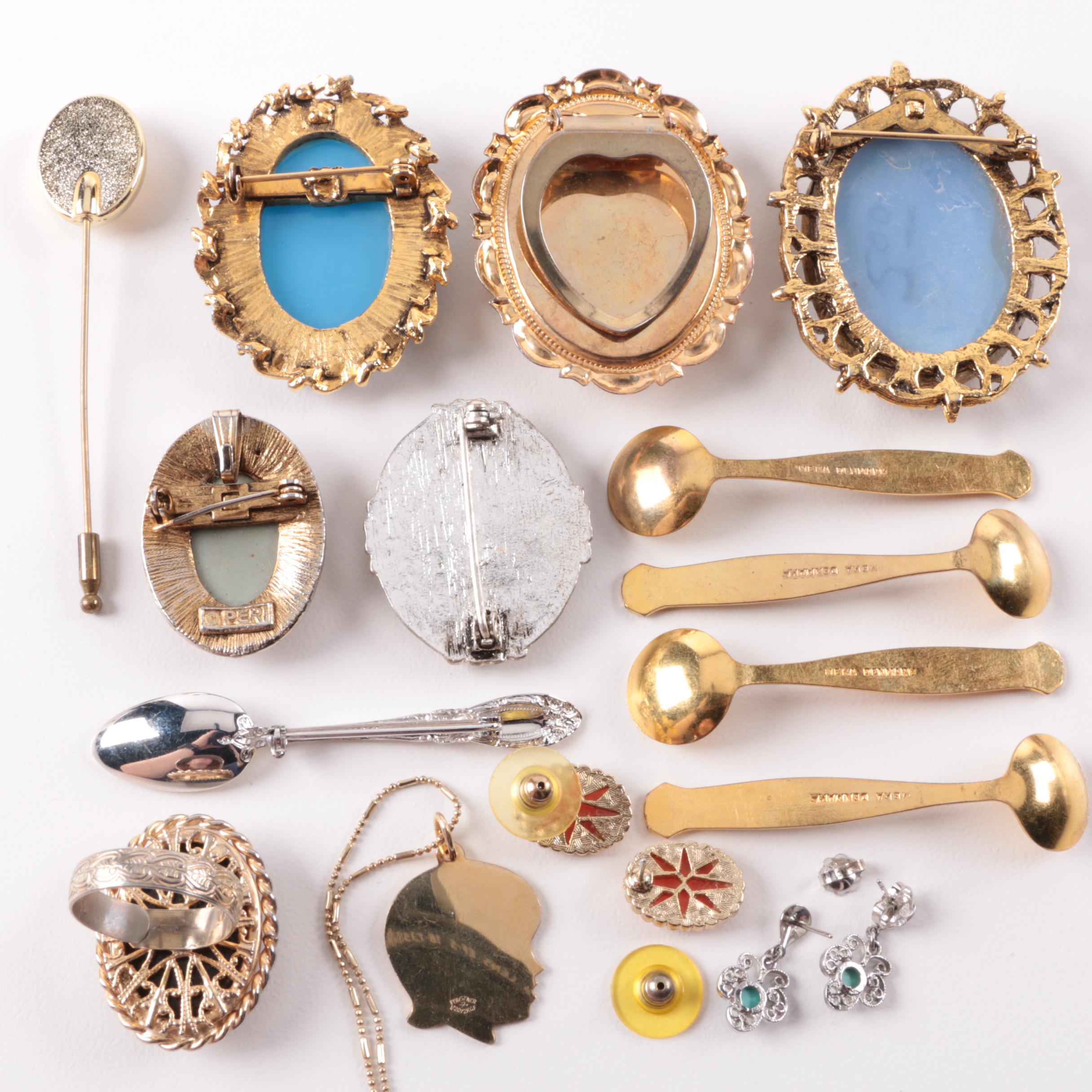 Costume Jewelry Selection Including Cloissonné Enamel and Forstner Charm