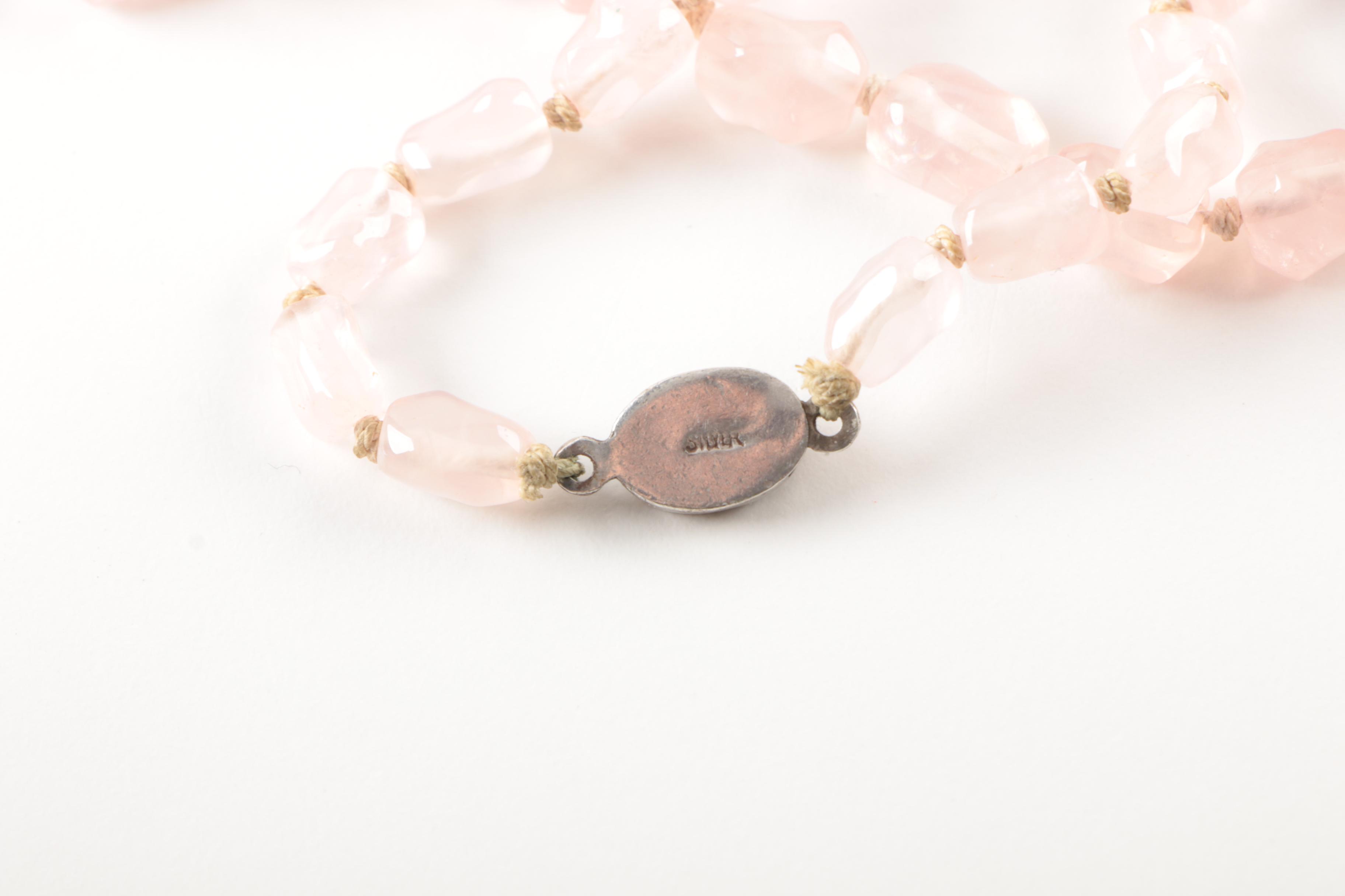 Jasper, Malachite, and Rose Quartz Jewelry Selection Including Sterling Silver