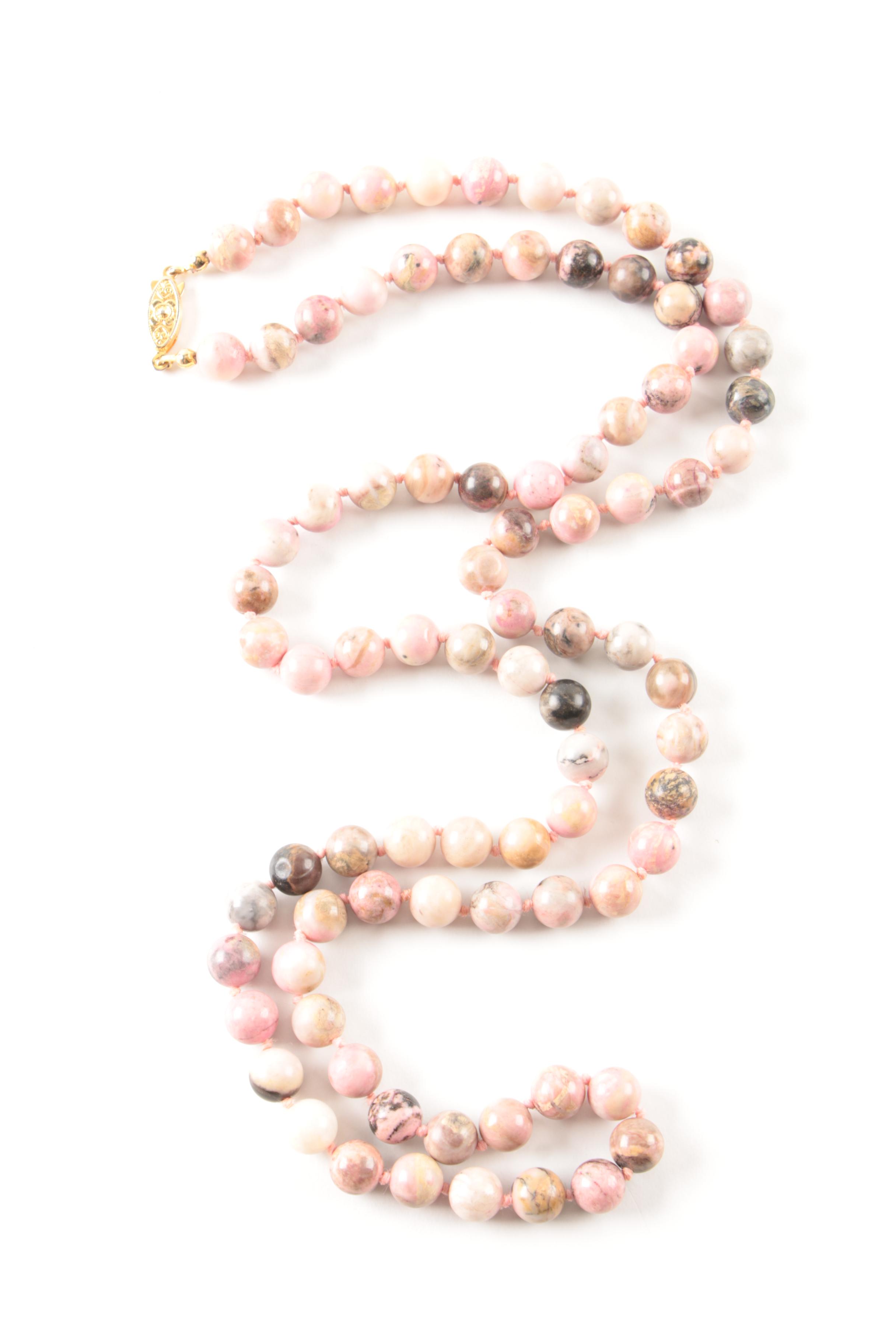 Jasper, Malachite, and Rose Quartz Jewelry Selection Including Sterling Silver