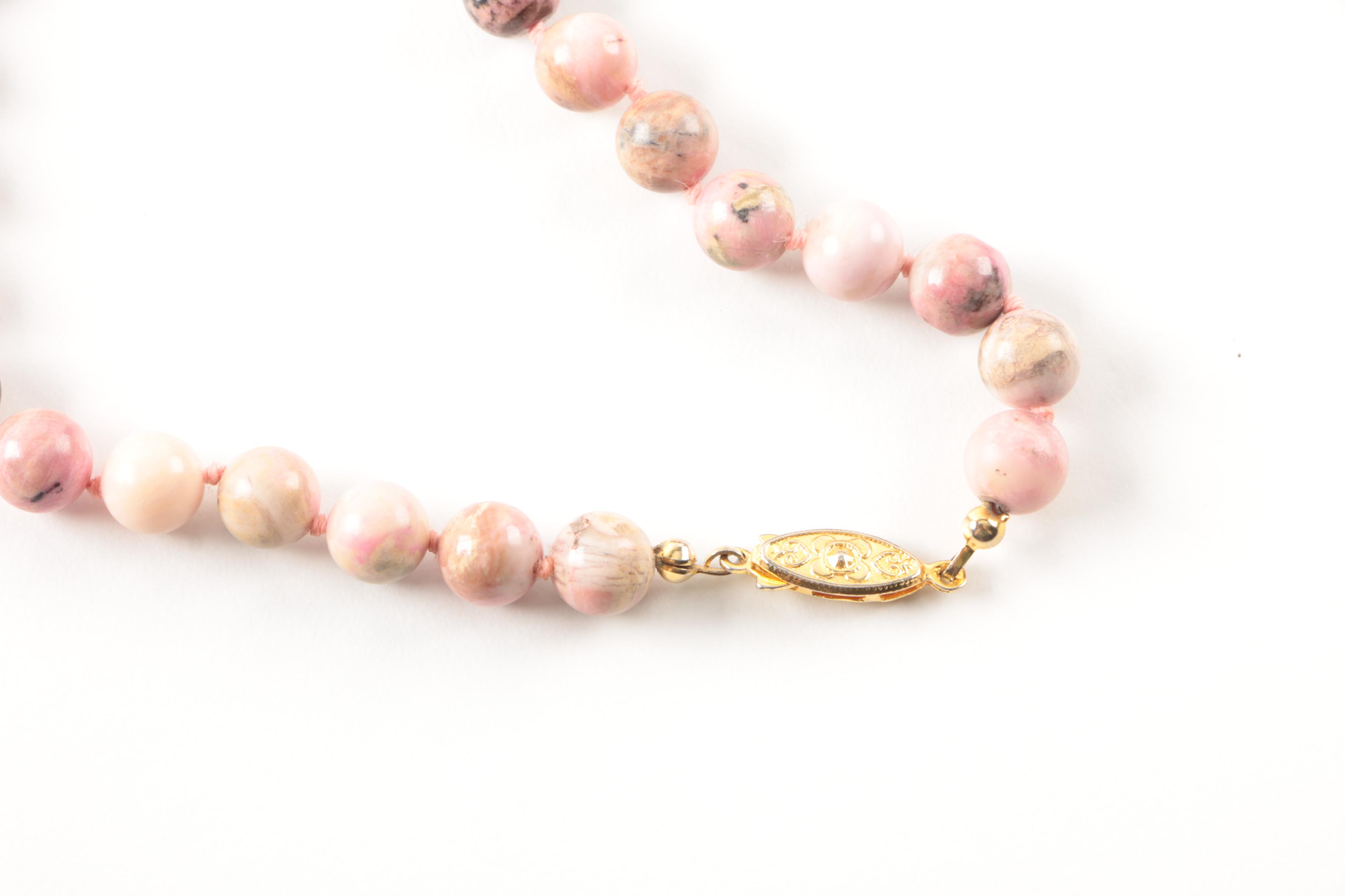 Jasper, Malachite, and Rose Quartz Jewelry Selection Including Sterling Silver