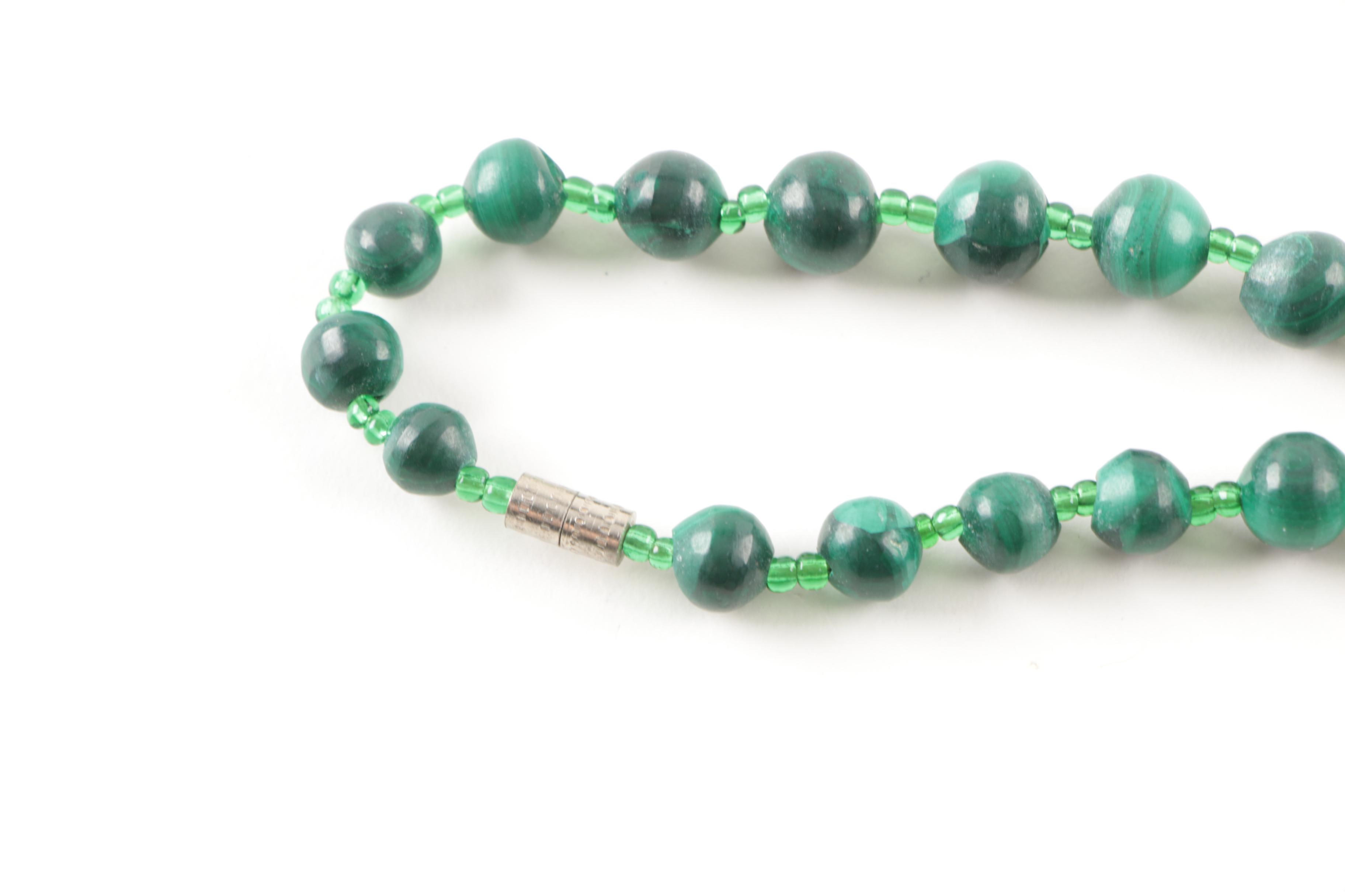 Jasper, Malachite, and Rose Quartz Jewelry Selection Including Sterling Silver