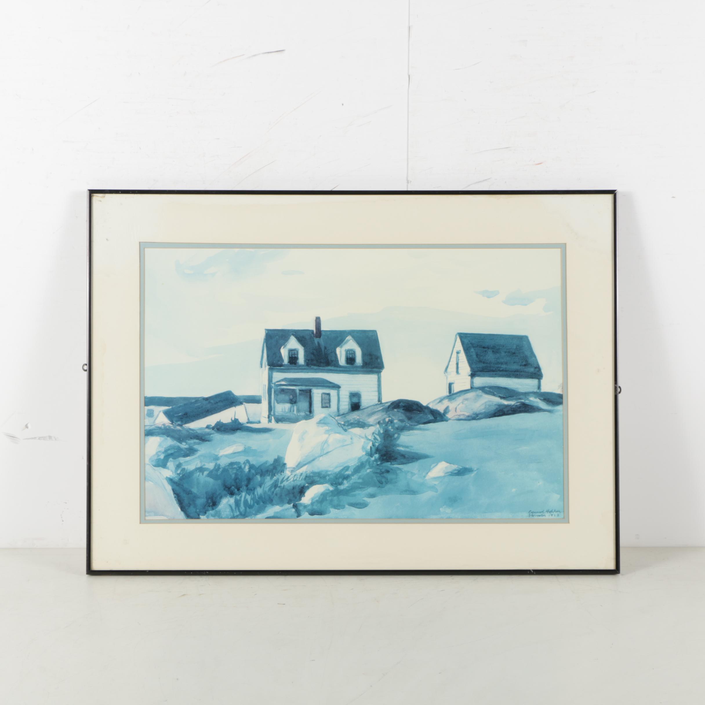 Offset Lithograph "Houses of Squam Light" after Edward Hopper