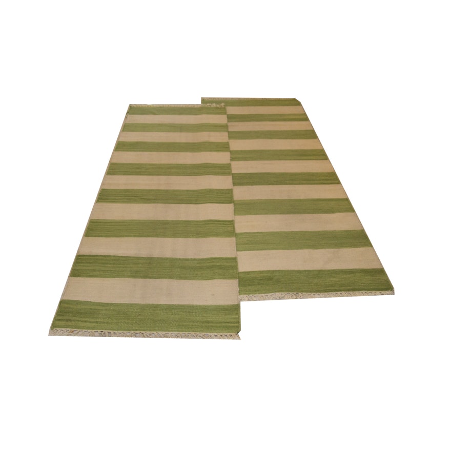 Green and White Striped Runner Rugs