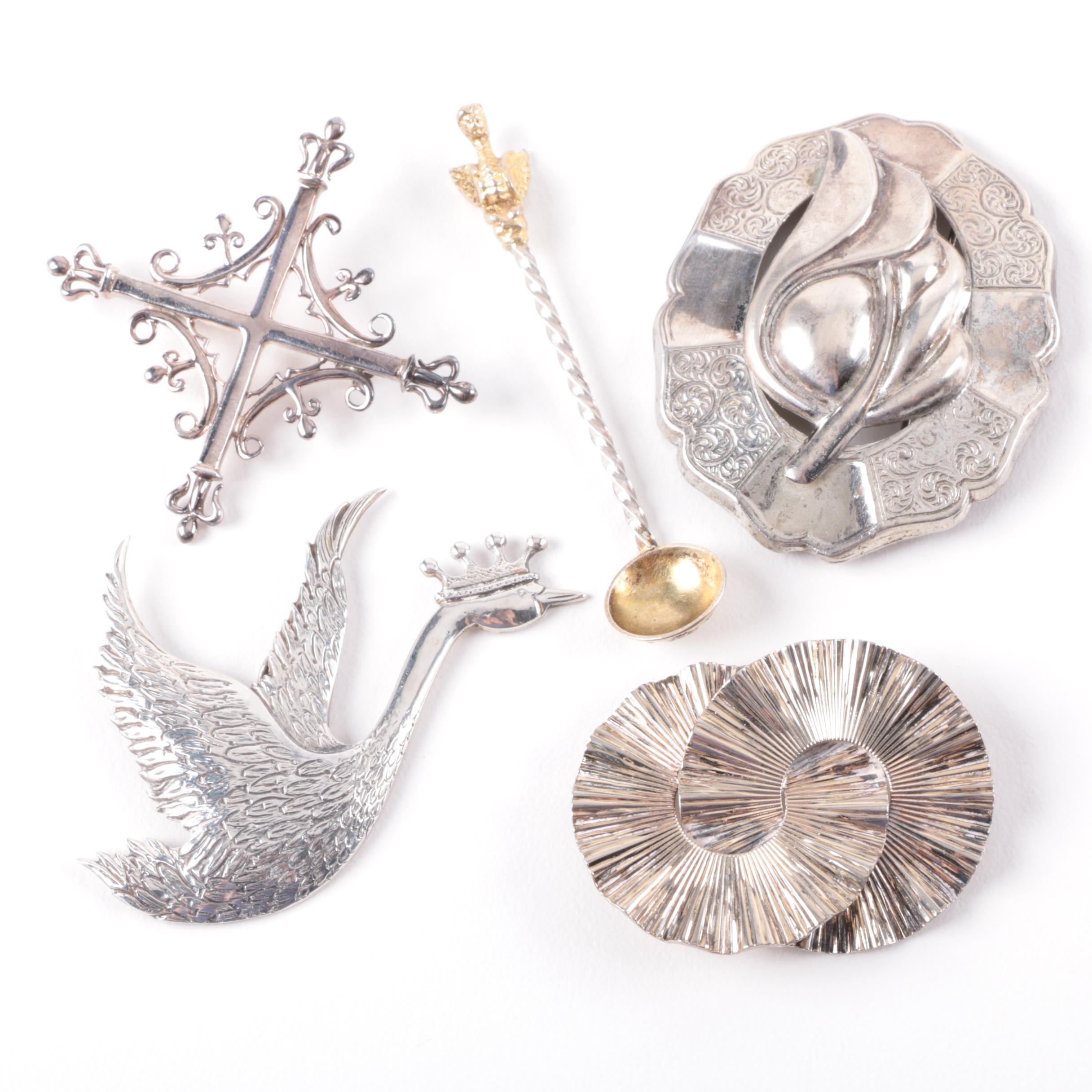 Sterling Silver Jewelry Selection Including Napier and Miniature Spoon