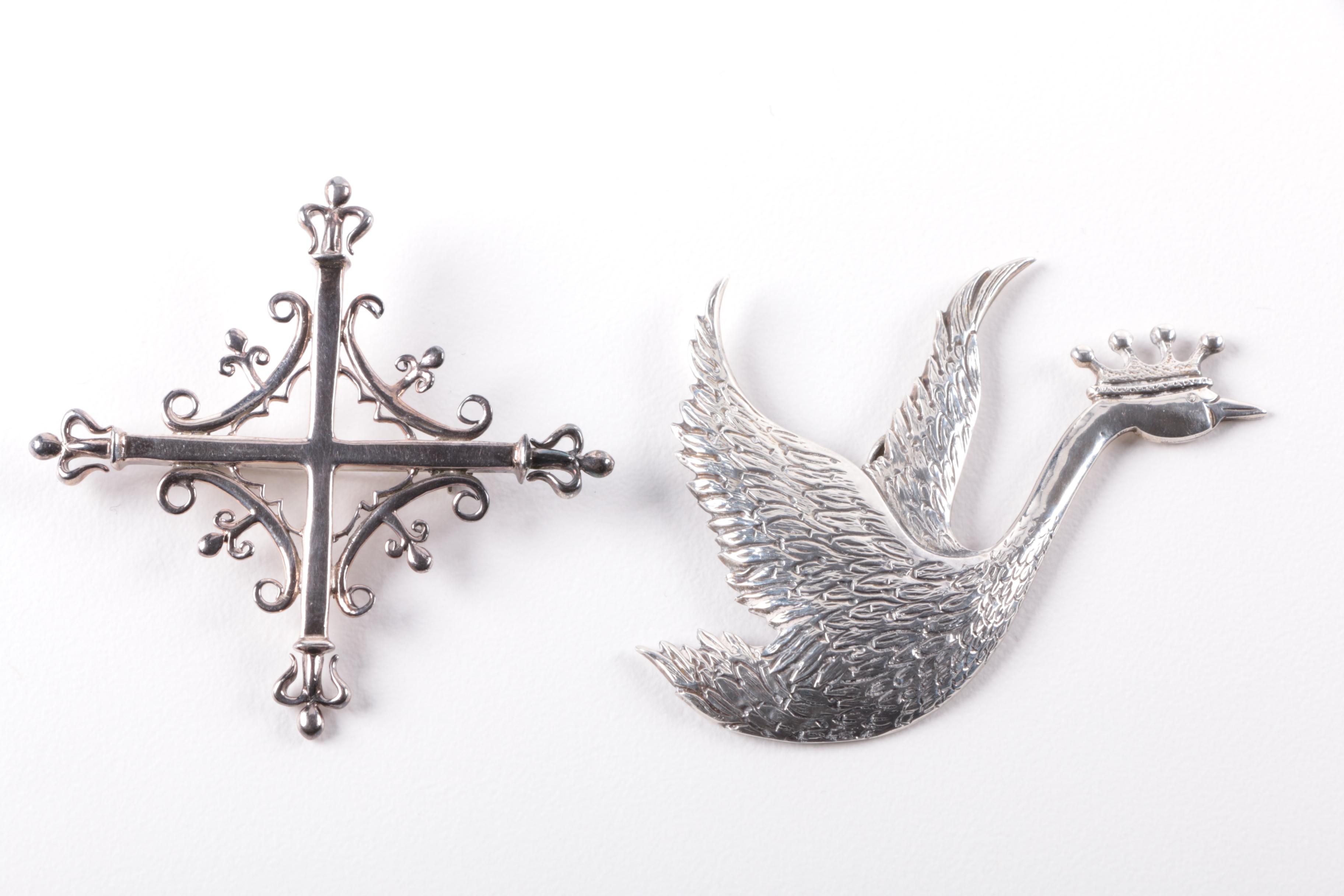 Sterling Silver Jewelry Selection Including Napier and Miniature Spoon