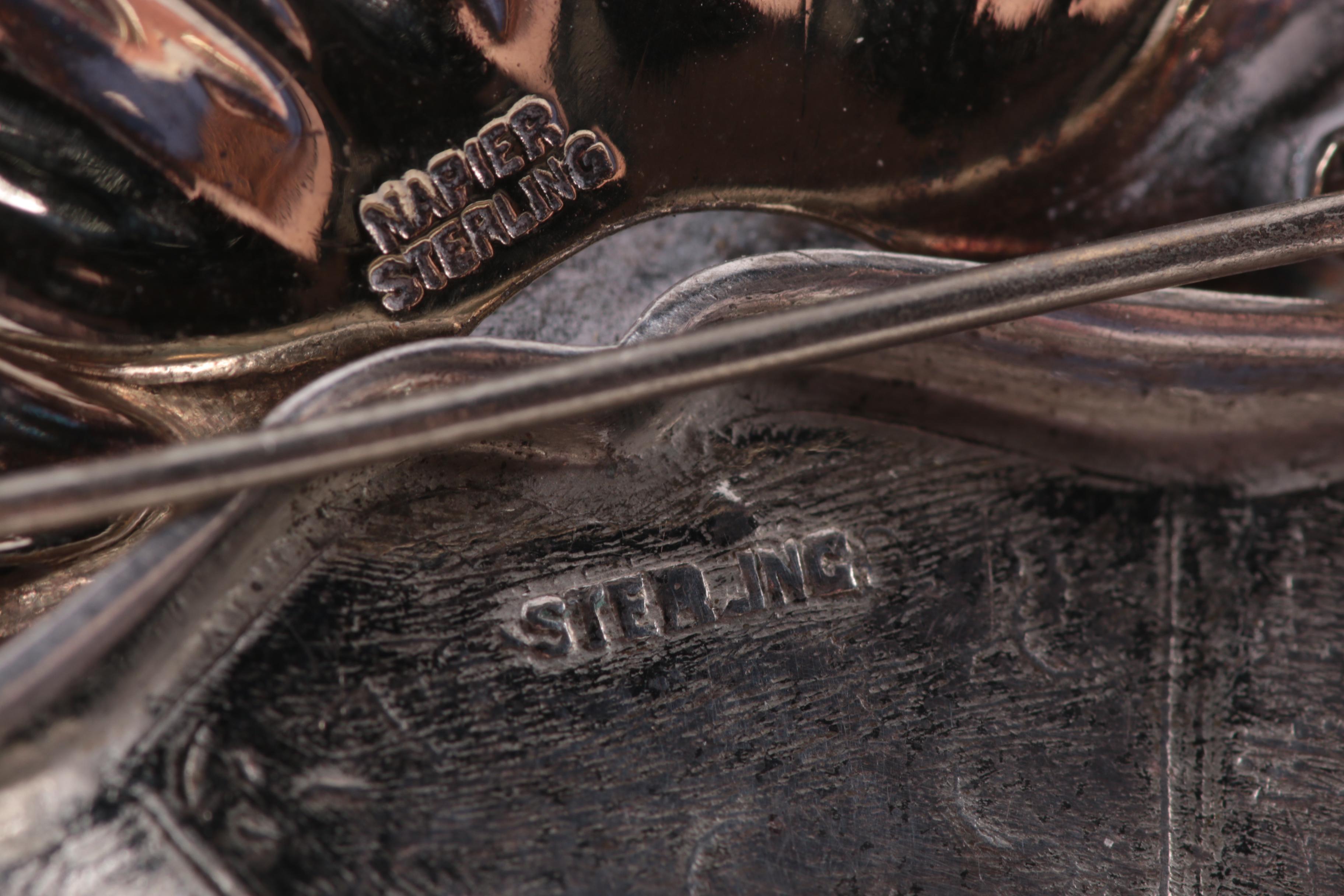 Sterling Silver Jewelry Selection Including Napier and Miniature Spoon