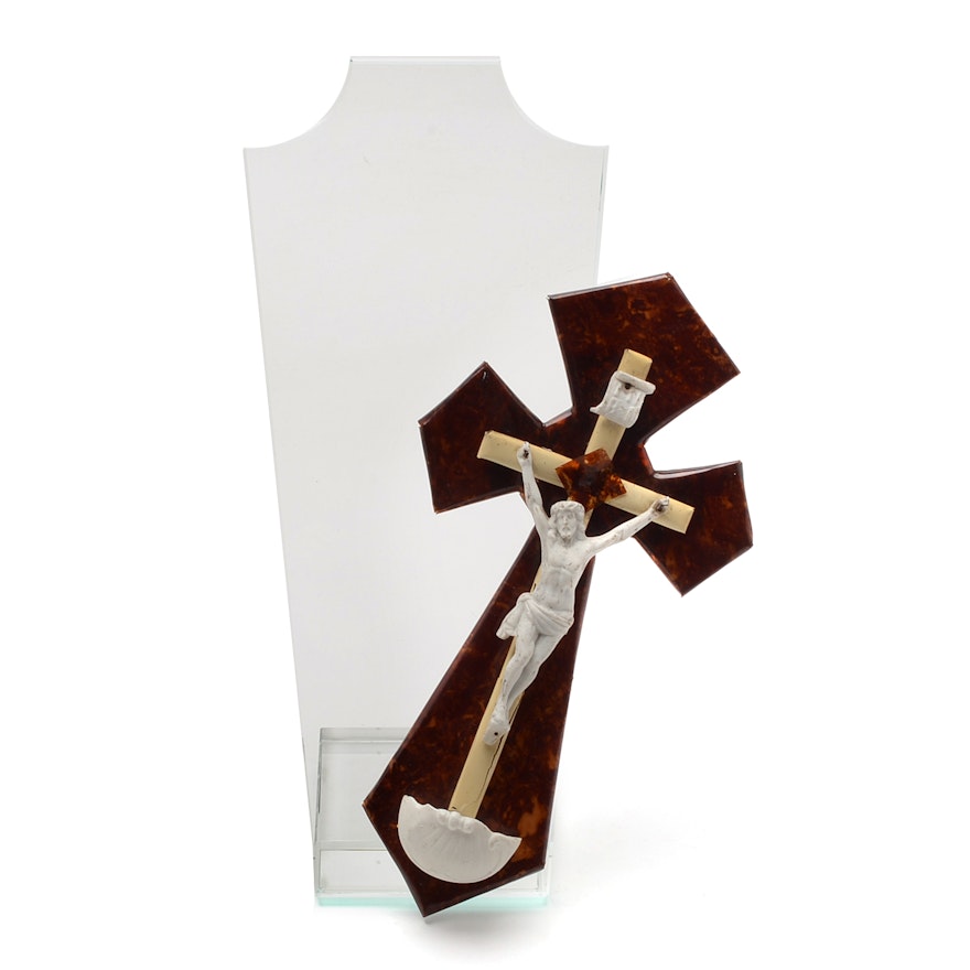Vintage Irish Crucifix and Glass Neck Form