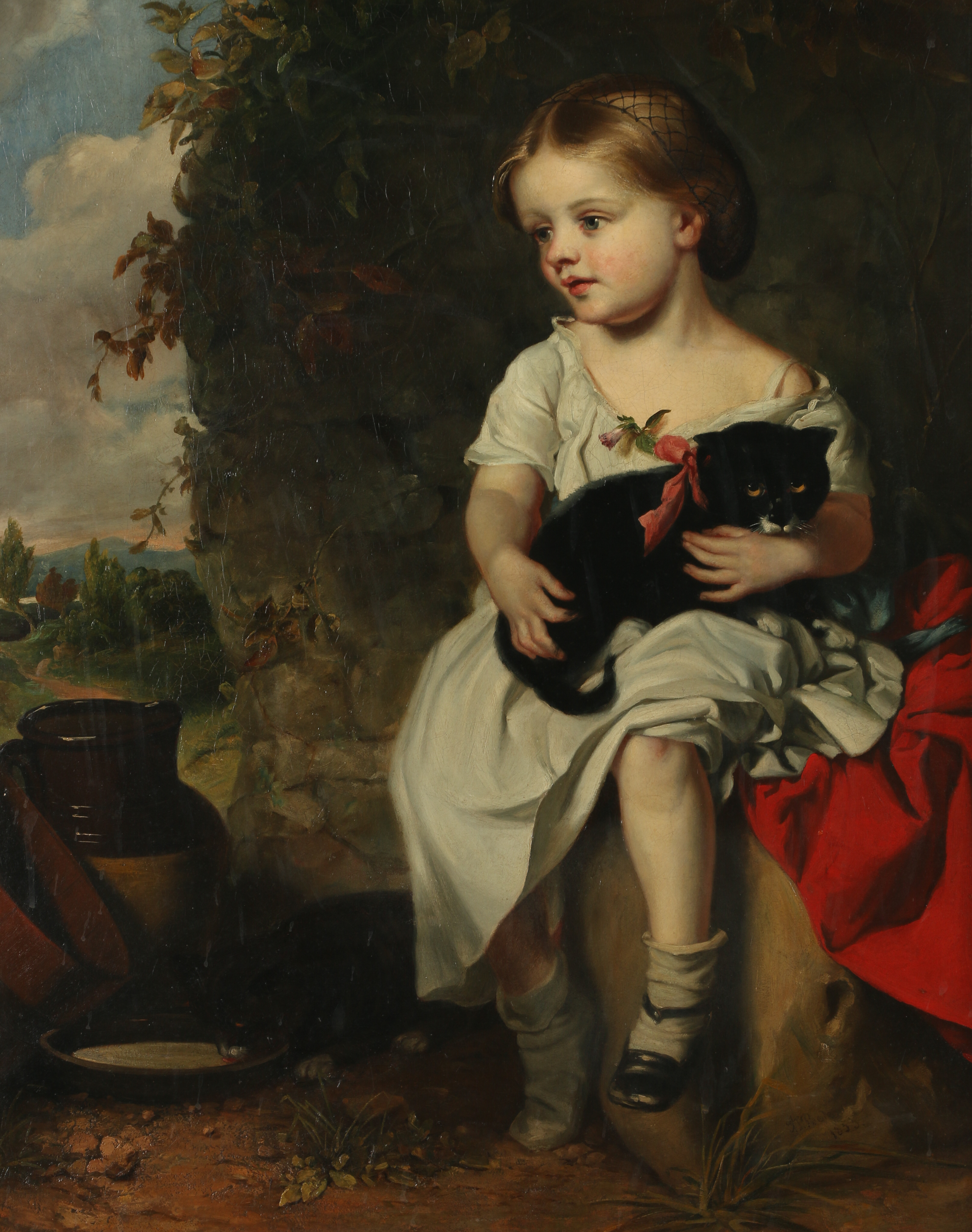 John Thomas Peele Oil Painting "Girl and Kitten"