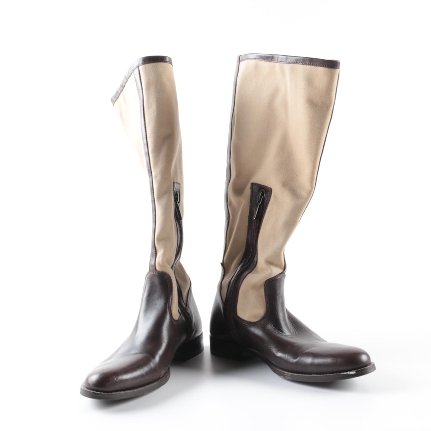 Women's Zara Tan Canvas and Brown Leather Riding Boots