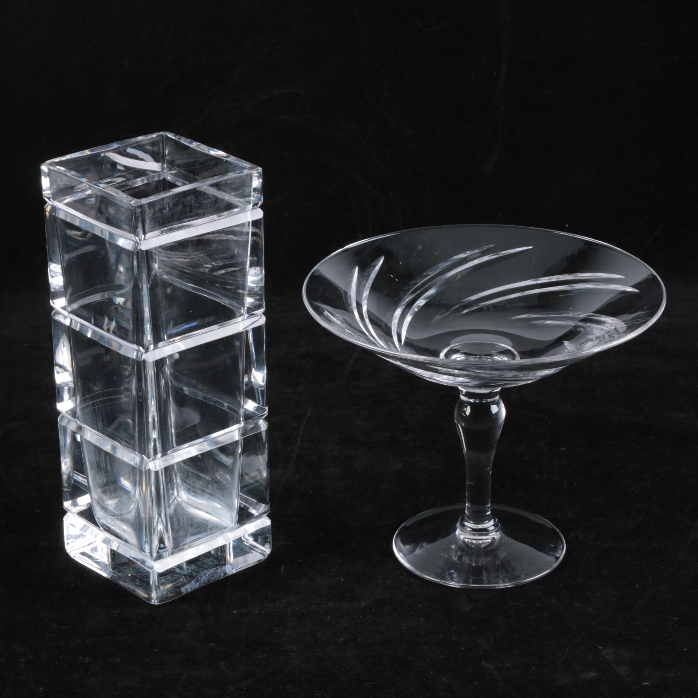 Stuart Crystal "Lyric" Compote and Kosta Boda Cubist Vase