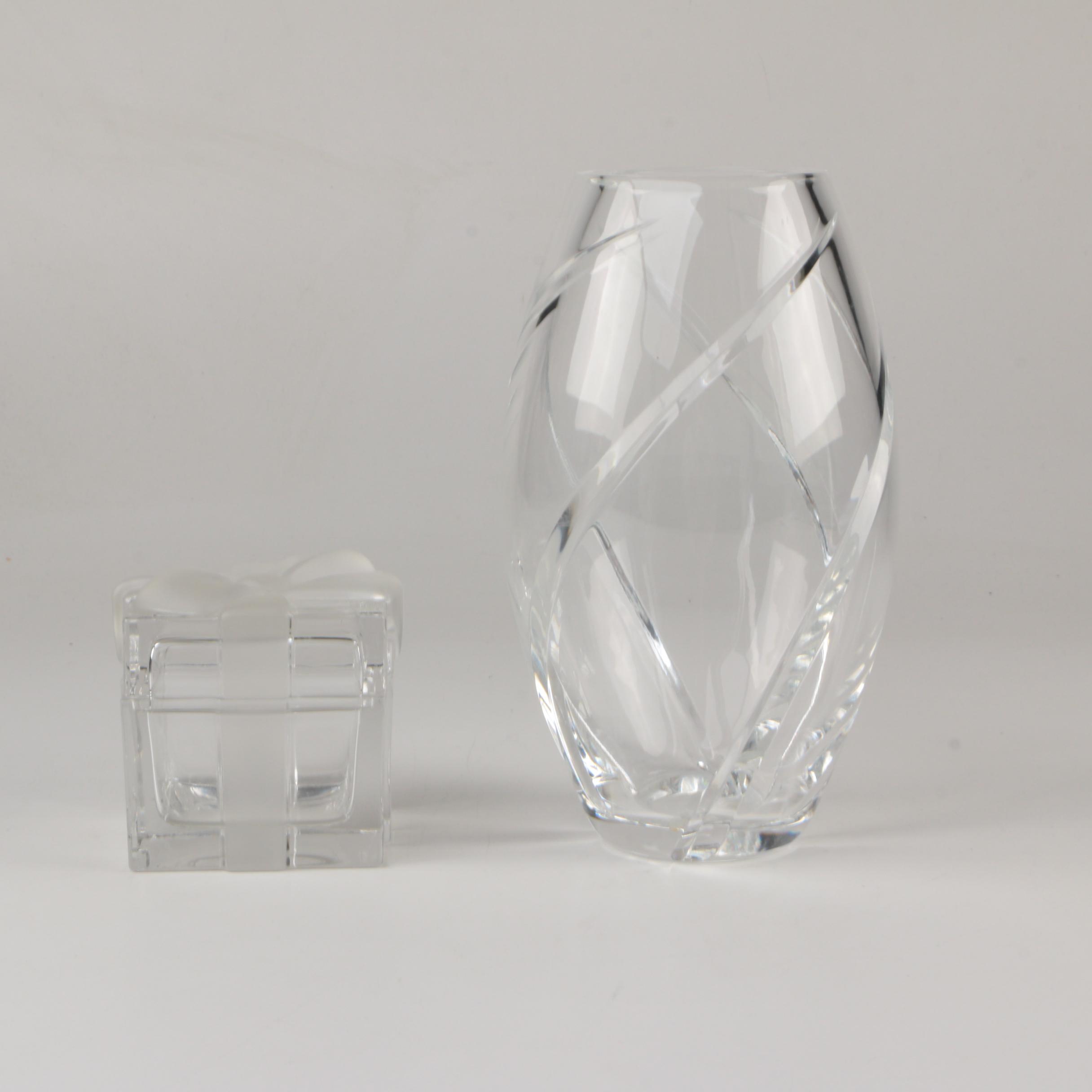 Tiffany & Co. Crystal "Swirl Optic" Vase and Gift Box Trinket Box