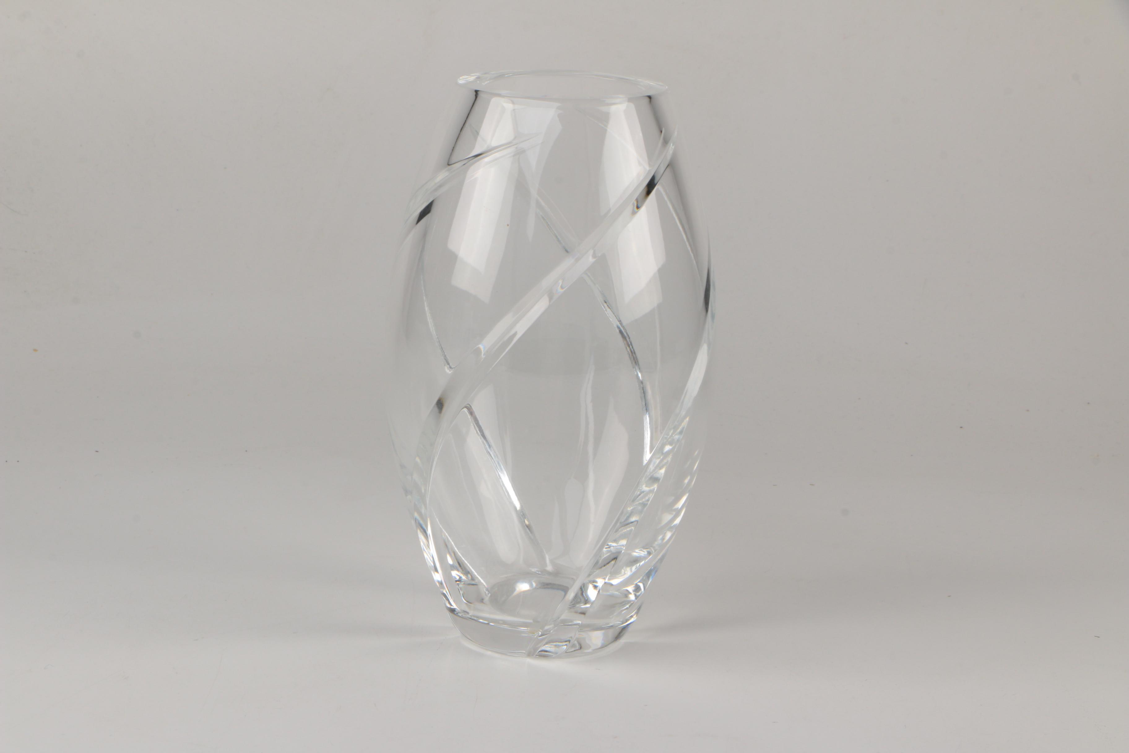 Tiffany & Co. Crystal "Swirl Optic" Vase and Gift Box Trinket Box