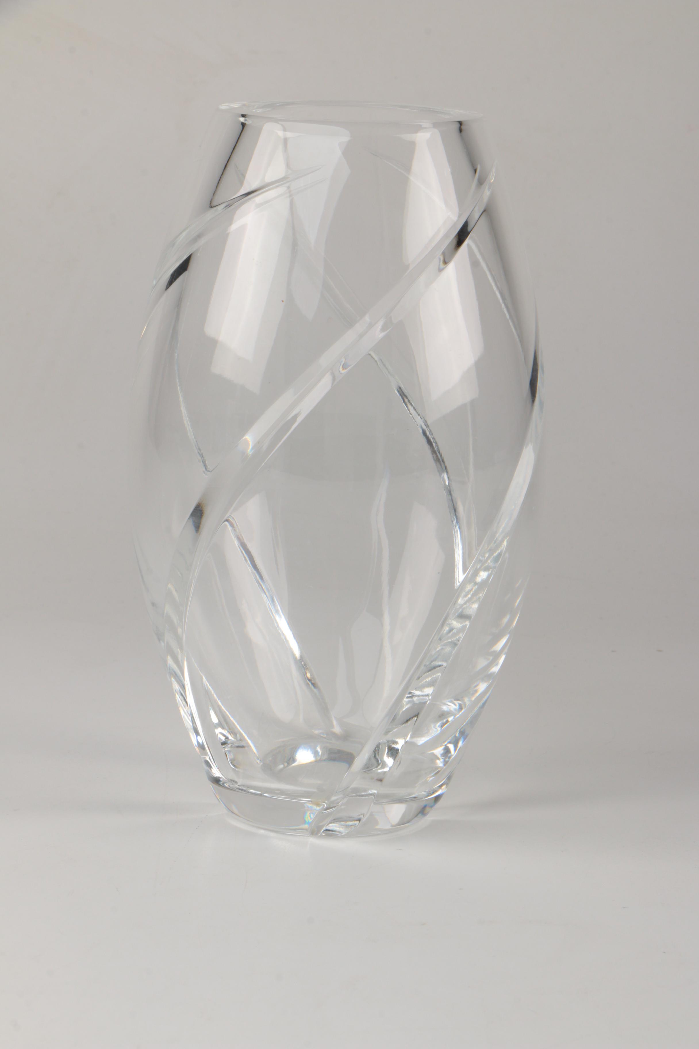 Tiffany & Co. Crystal "Swirl Optic" Vase and Gift Box Trinket Box