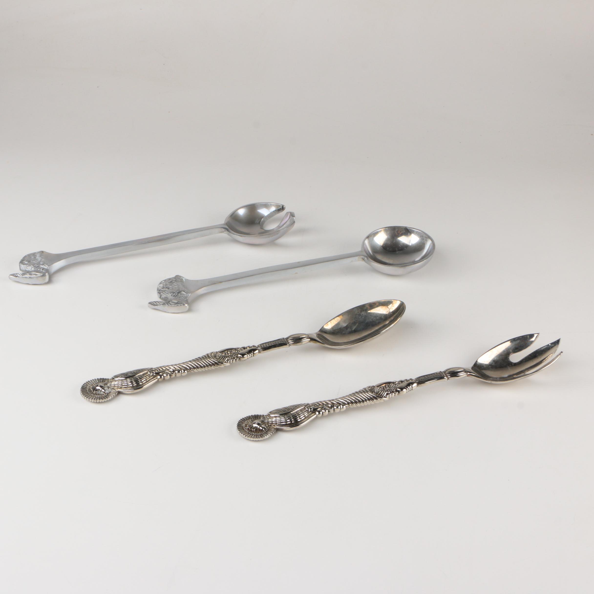 Godinger "Turkey" Silver Plate Salad Servers and Rabbit Accented Servers