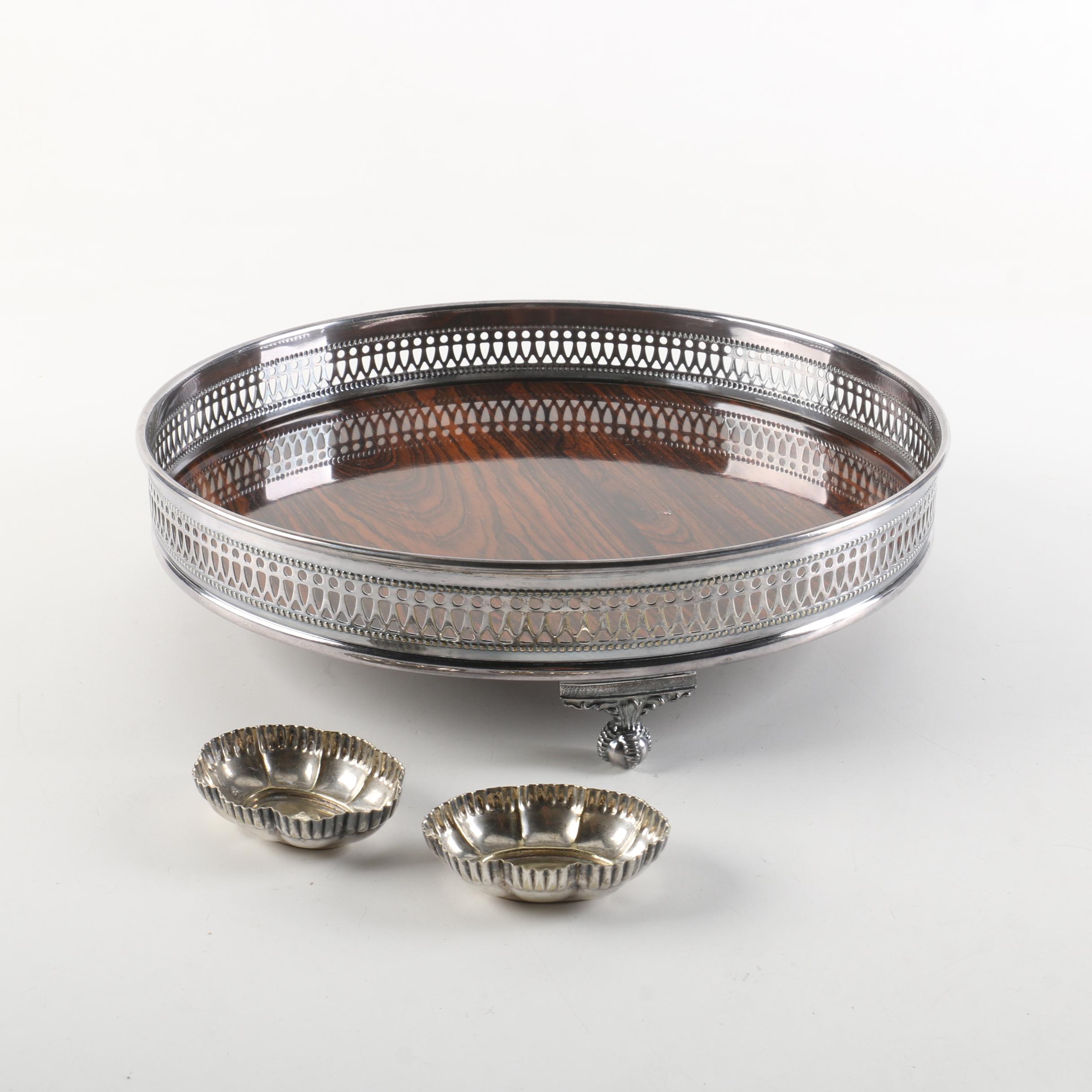 Mark Willis & Son Silver Plate Salt Cellar and Sheffield Silver Co. Gallery Tray