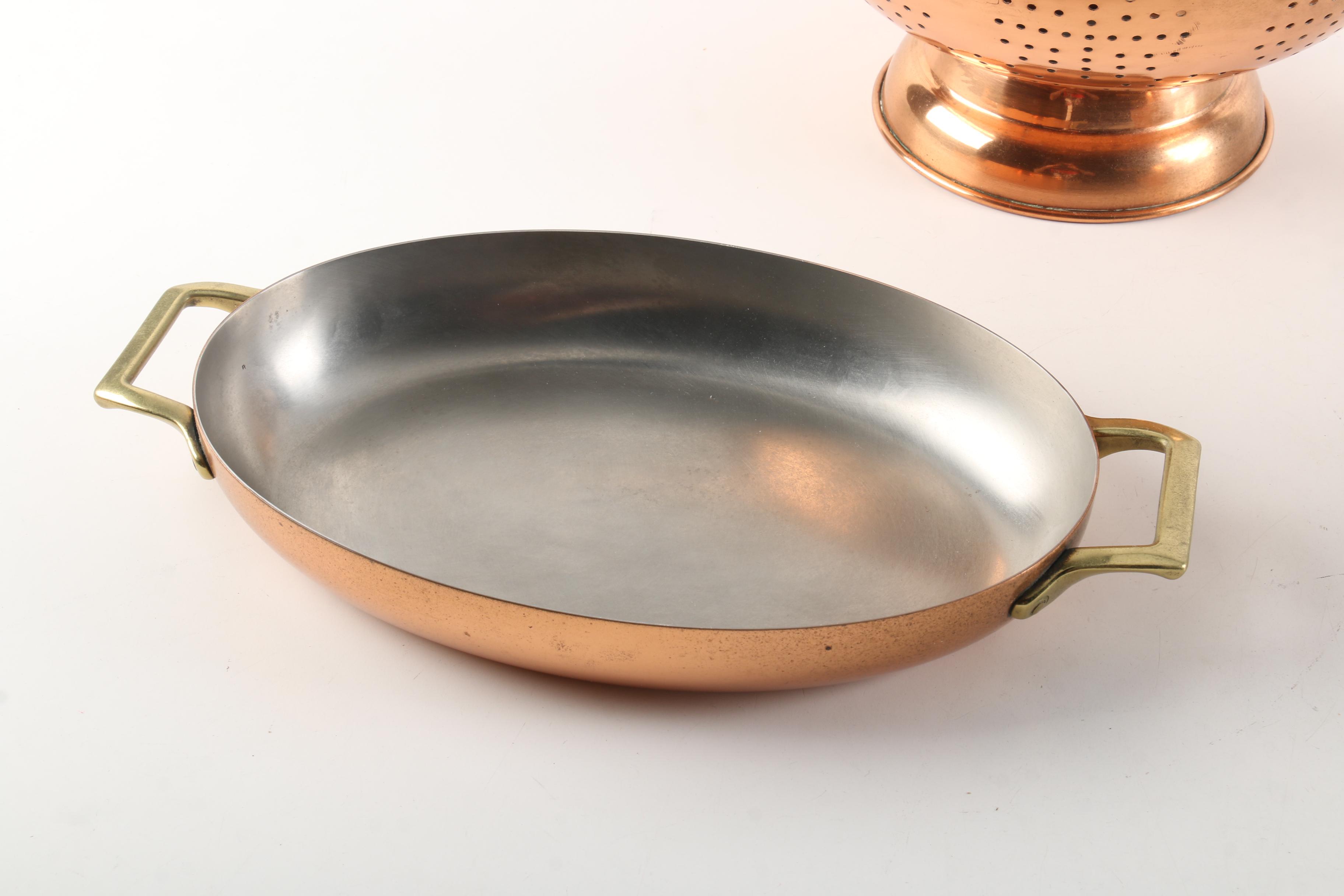 Paul Revere Copper Cookware and Colander with Brass Handles