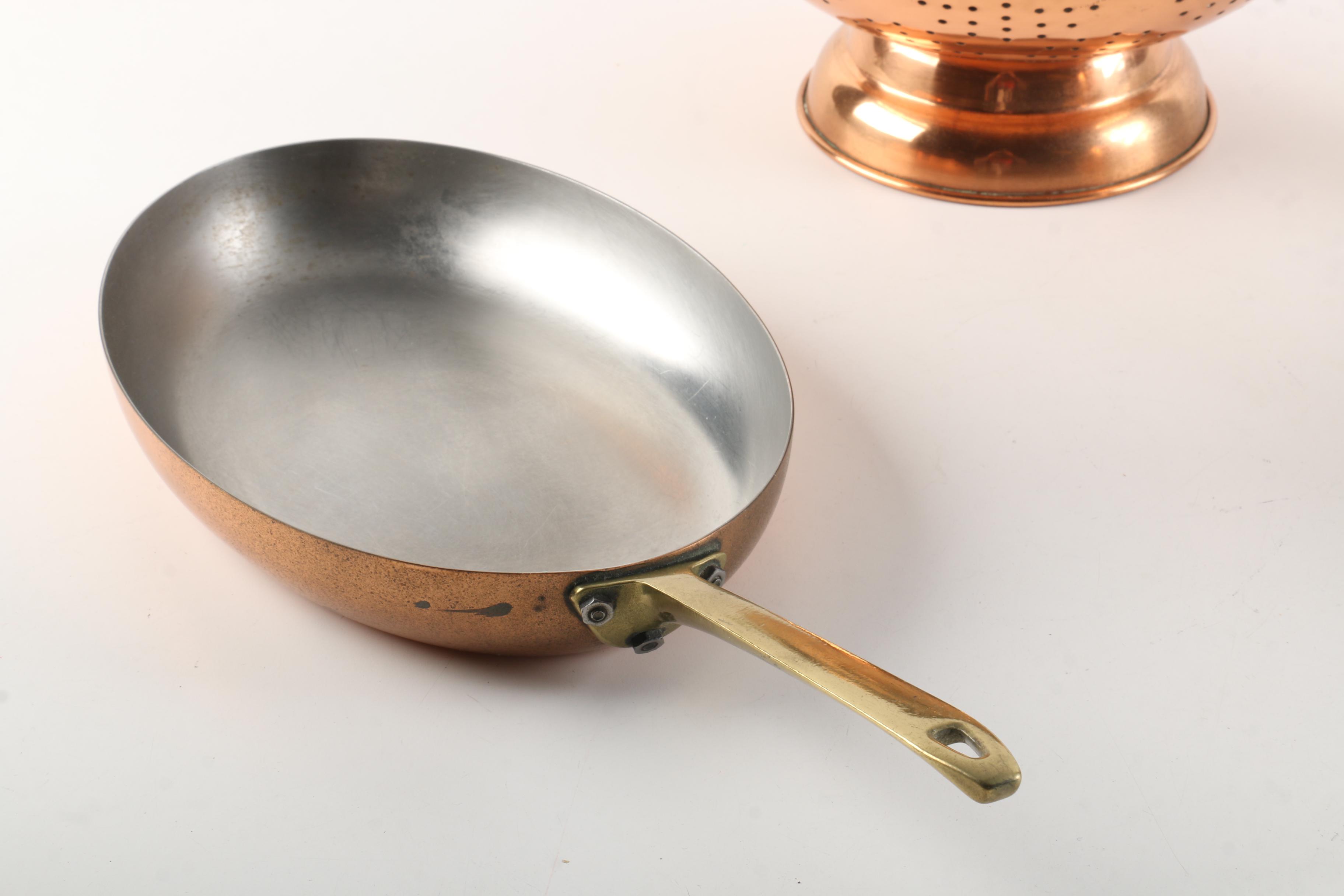 Paul Revere Copper Cookware and Colander with Brass Handles